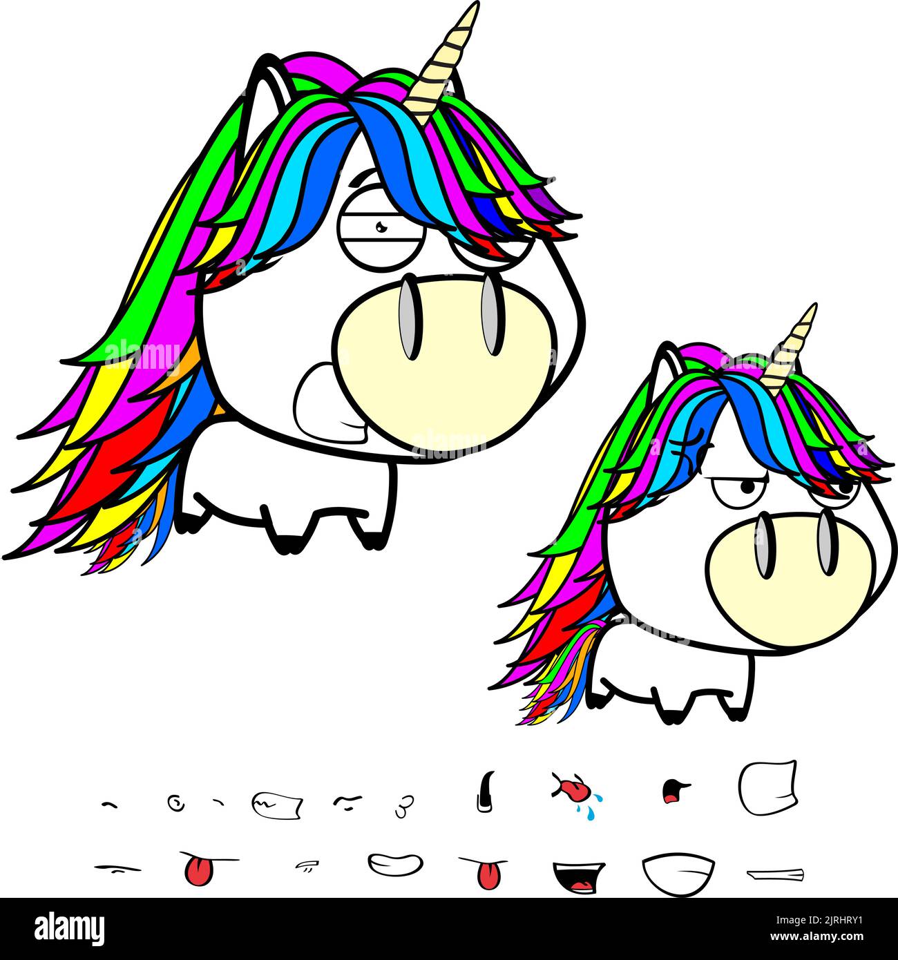 les expressions de dessin animé angry big head unicorn définissent la connexion au format vectoriel Illustration de Vecteur