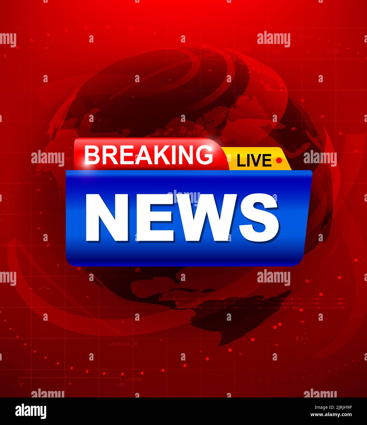 Breaking News template, Collection de titres de programmes TV sur fond rouge foncé. Breaking News texte sur une étiquette et un badge. Style élégant et moderne, v Banque D'Images