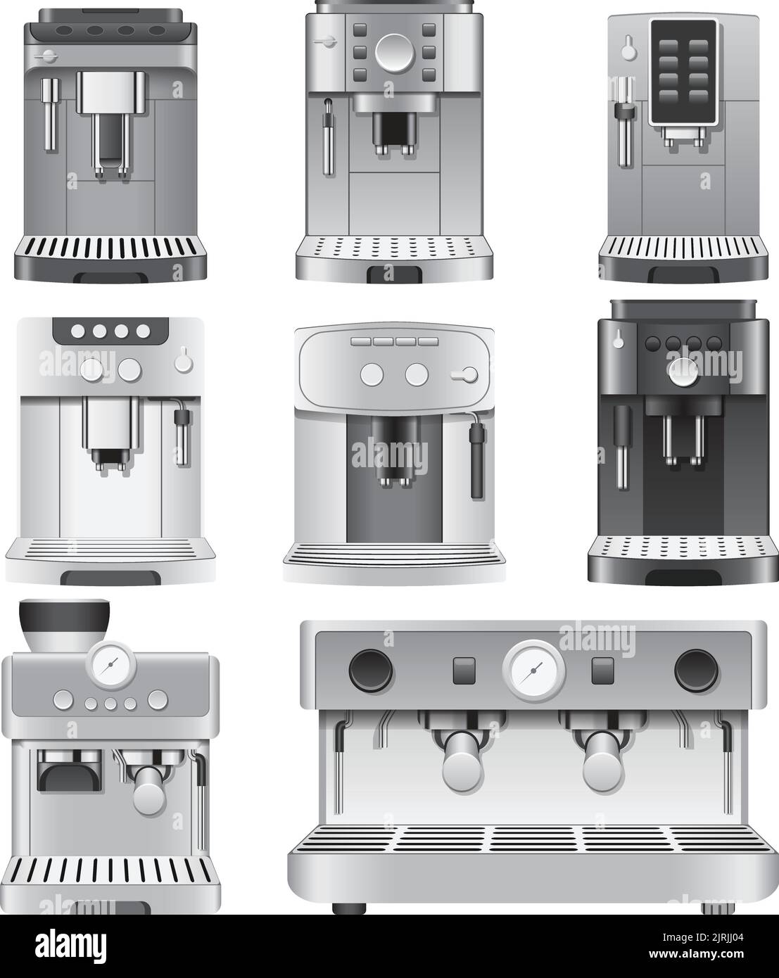 Collection de modèles d'illustrations vectorielles modifiables par couches de machines espresso, avec dégradés, filets de dégradé exprimant la lumière et les effets de nuance et la forme Illustration de Vecteur