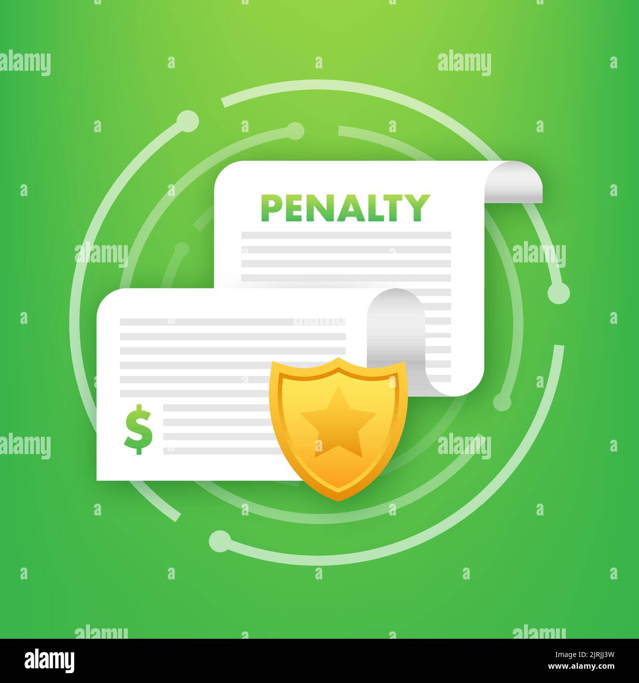 Document de pénalité avec bouclier. Protection des paiements. Illustration du stock vectoriel. Illustration de Vecteur