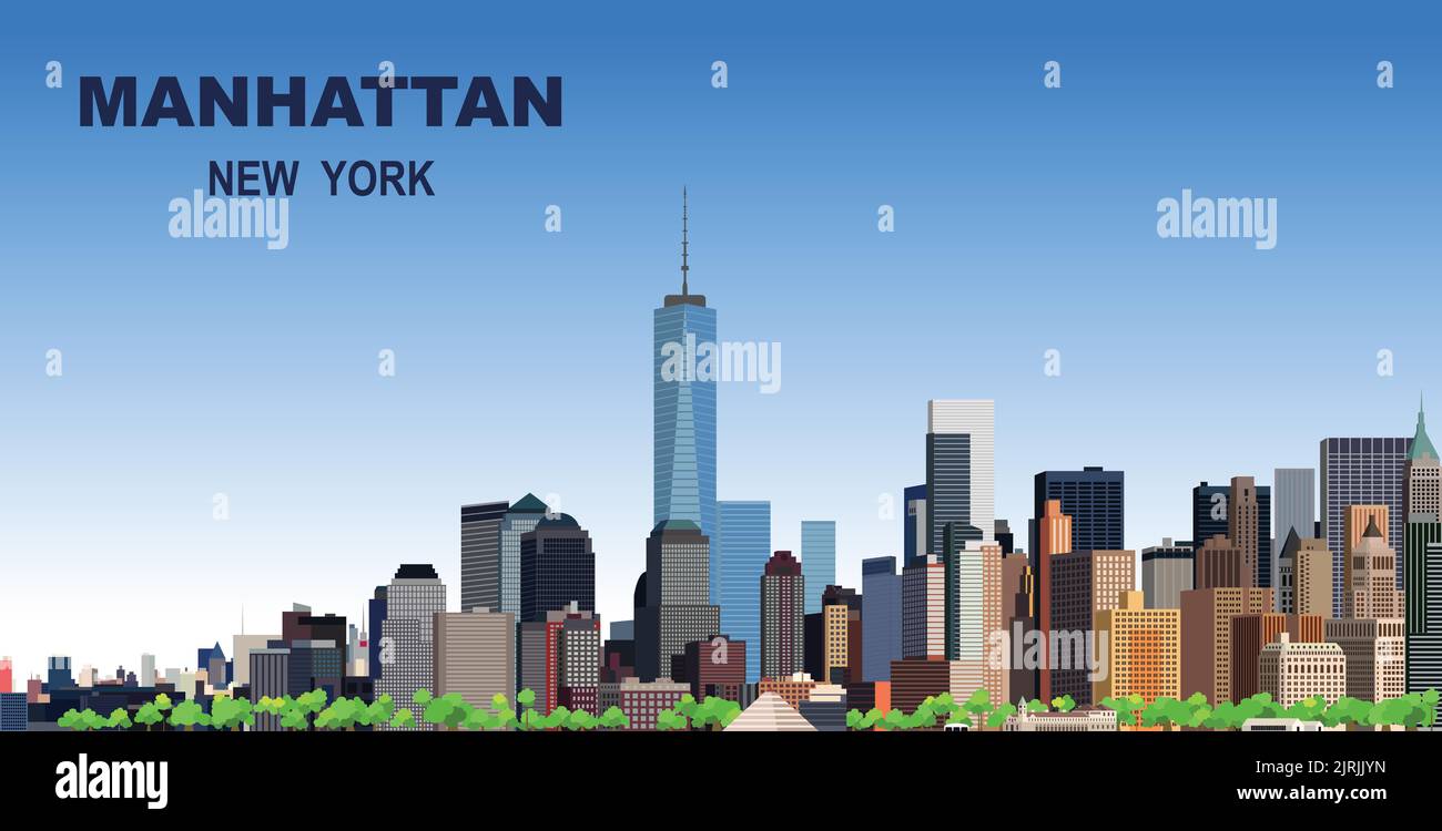 Illustration vectorielle éditable en couches de Manhattan, New York City, États-Unis Illustration de Vecteur