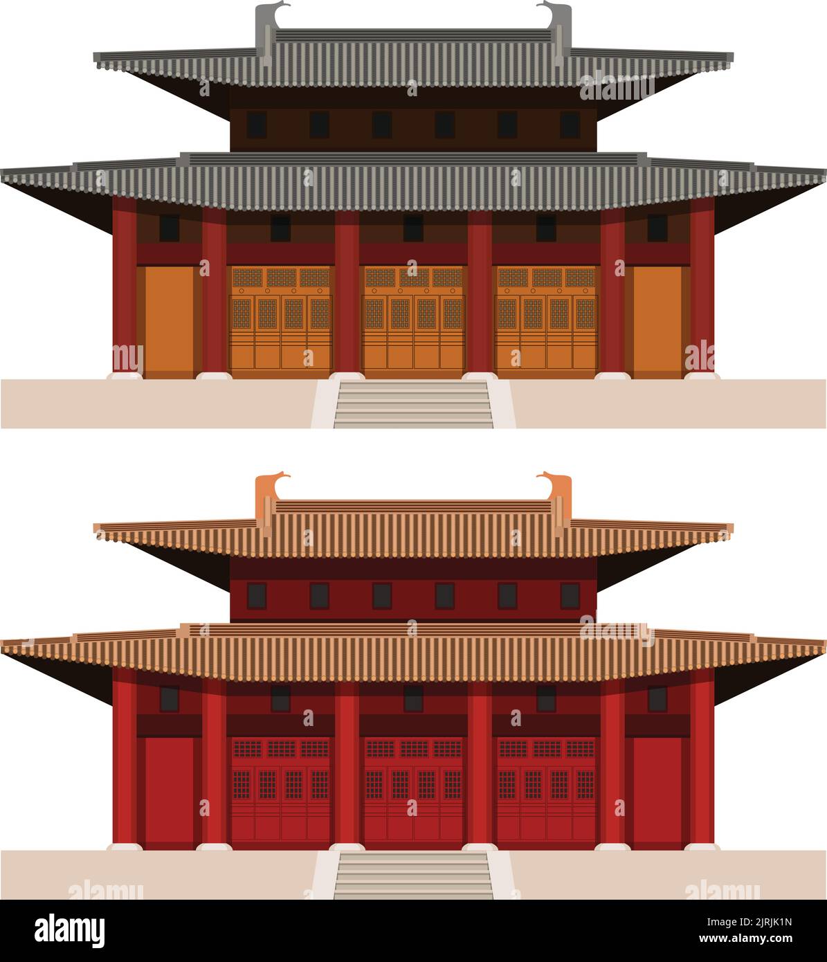 Illustration vectorielle modifiable en couches du profil de construction de style traditionnel asiatique, disponible en deux couleurs différentes. Illustration de Vecteur