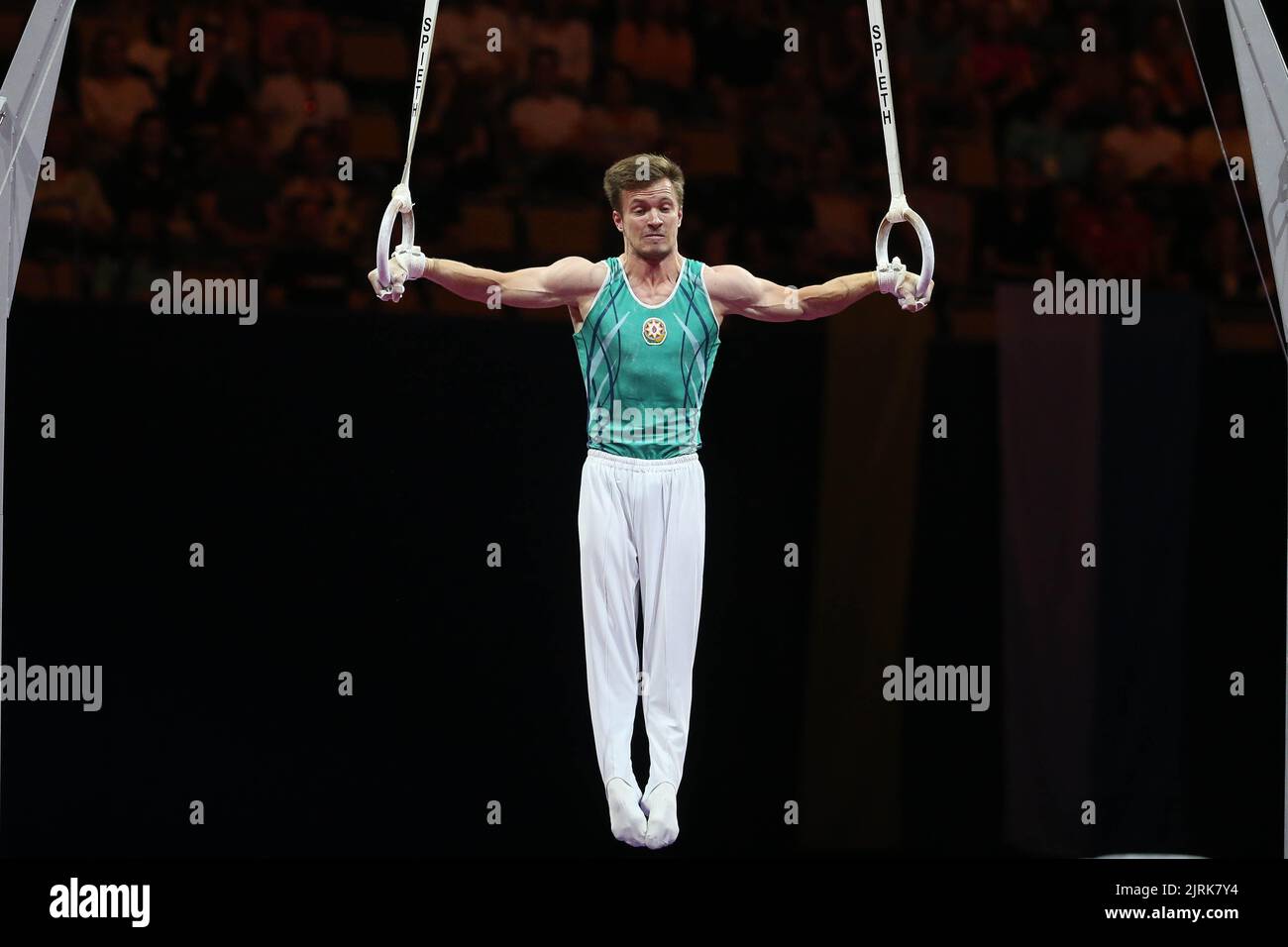 Nikita Simonov de l'Azerbaïdjan pendant la gymnastique artistique, anneaux d'hommes aux Championnats d'Europe Munich 2022 sur 21 août 2022 à Munich, Allemagne - photo Laurent Lairys / DPPI Banque D'Images