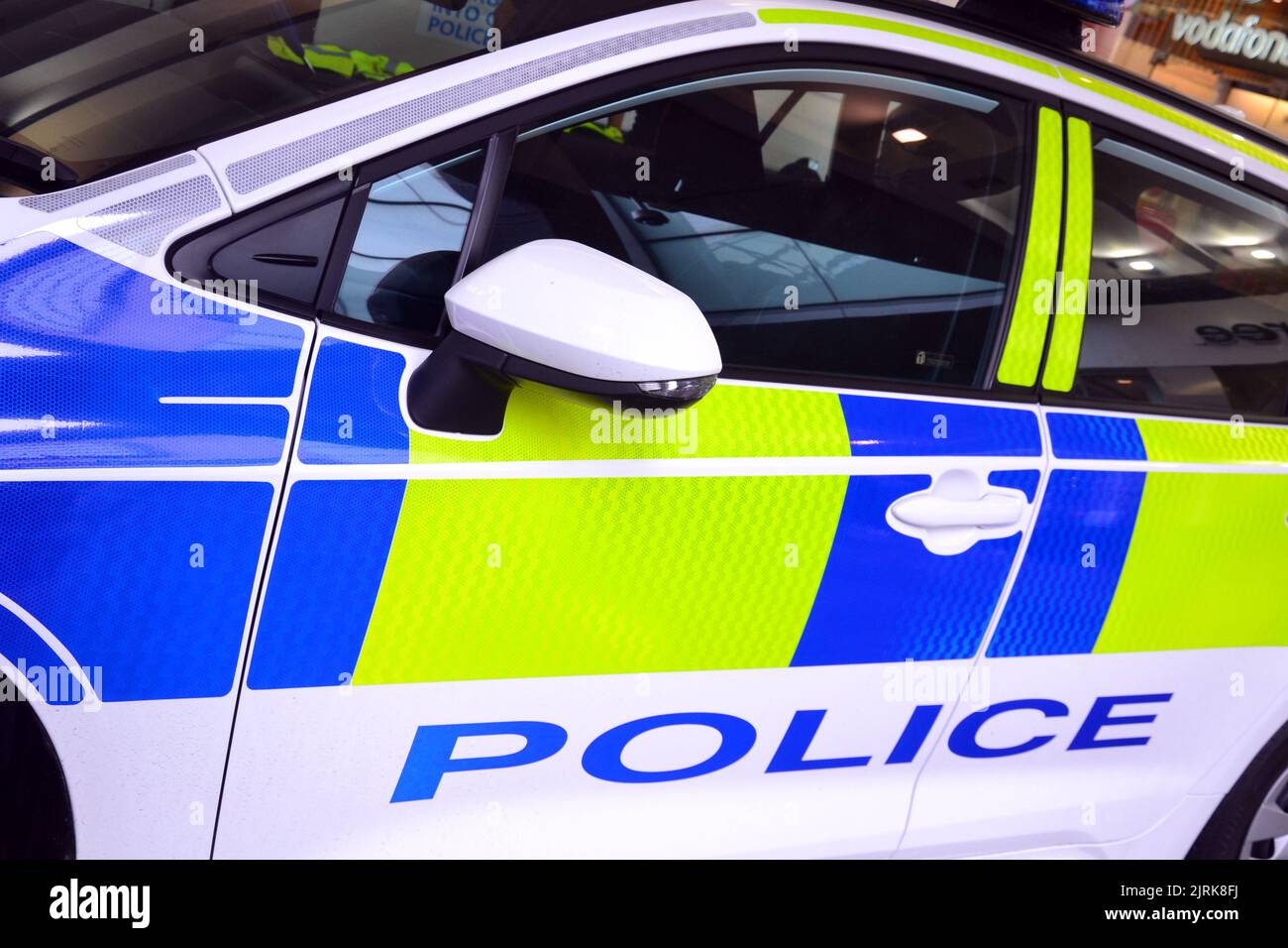 Greater Manchester véhicule de police stationné dans le centre de Manchester, Angleterre, Royaume-Uni Banque D'Images