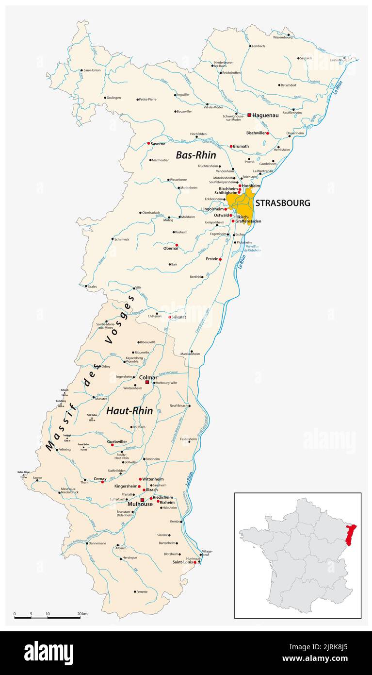 Carte vectorielle de la région culturelle d'Alsace dans l'est de la France Banque D'Images Carte vectorielle de la région culturelle d'Alsace dans l'est de la France Banque D'Images
