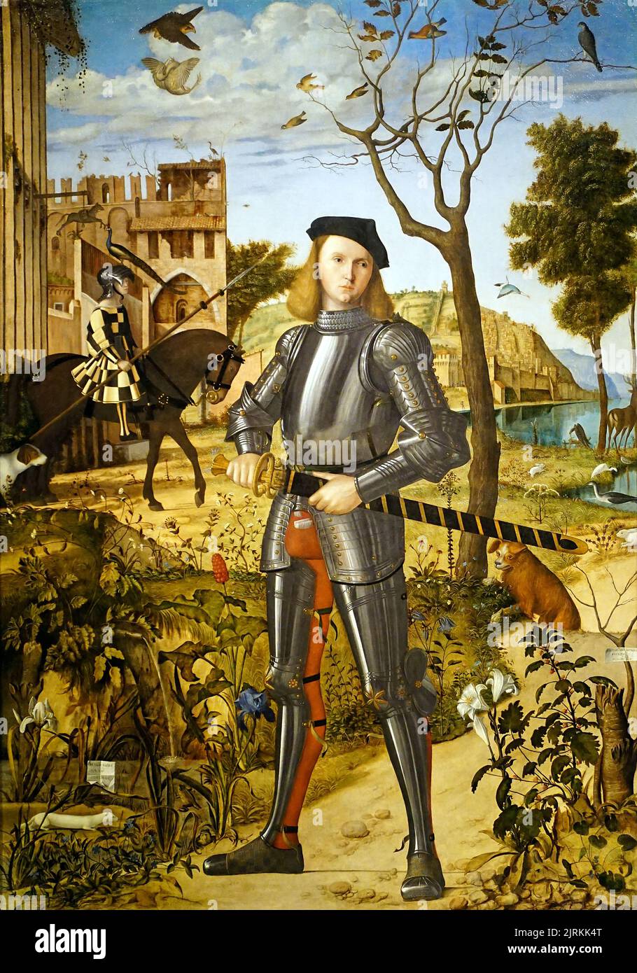 Jeune Chevalier dans un paysage c. 1505 par Vittore Carpaccio c.1465-1525.peintre italien de l'école vénitienne Banque D'Images