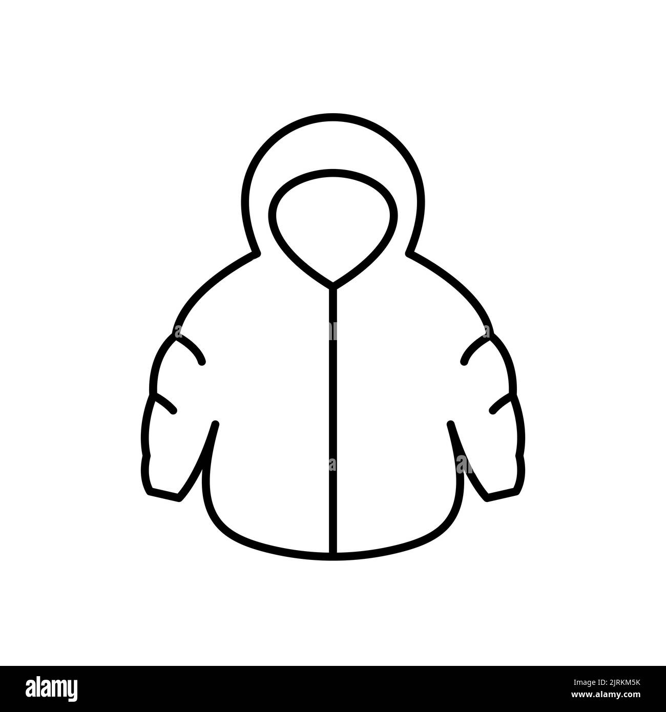 Veste d'hiver pour une icône représentant un contour de bébé. EPS 10..... Nouveau-né vêtements chauds sur blanc. Vêtements pour enfants. Symbole de vêtements pour enfants. Veste avec capuche pour bébés. Banque D'Images