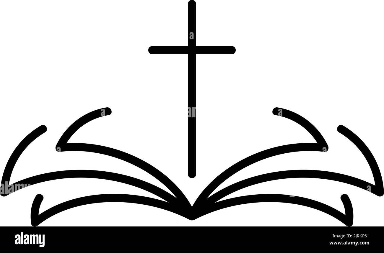 Emblème vectoriel avec la Croix et la Sainte Bible. Illustration du logo ou de l'icône Christian. Communauté religieuse. Élément de conception pour affiche, badge, affiche Illustration de Vecteur