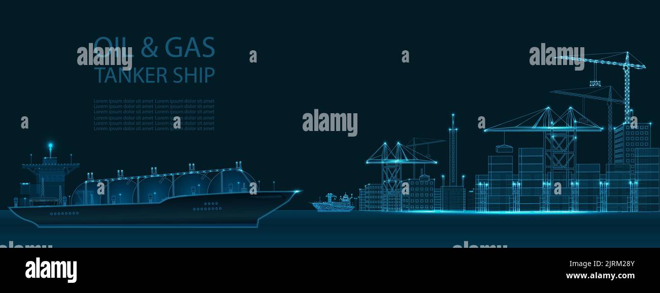Pétrolier ou transporteur de gaz. Gros navire conçu pour transporter du GPL (gaz de pétrole liquéfié), du GNL (gaz naturel liquéfié) ou des gaz chimiques liquéfiés Illustration de Vecteur
