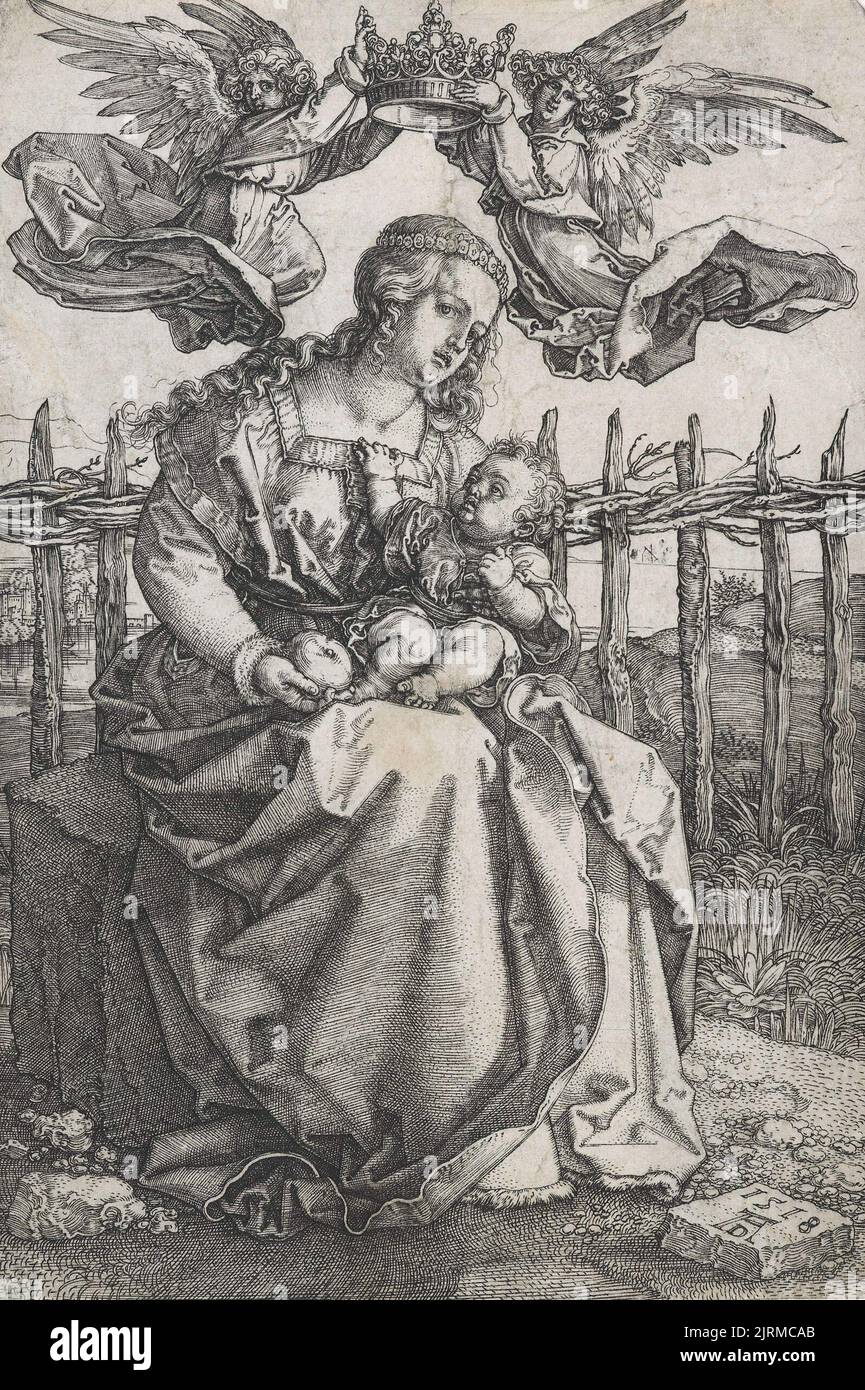 La Vierge et l'enfant couronné par deux anges., 1518, Allemagne, par Albrecht Dürer. Don de Mgr Monrad, 1869. Banque D'Images