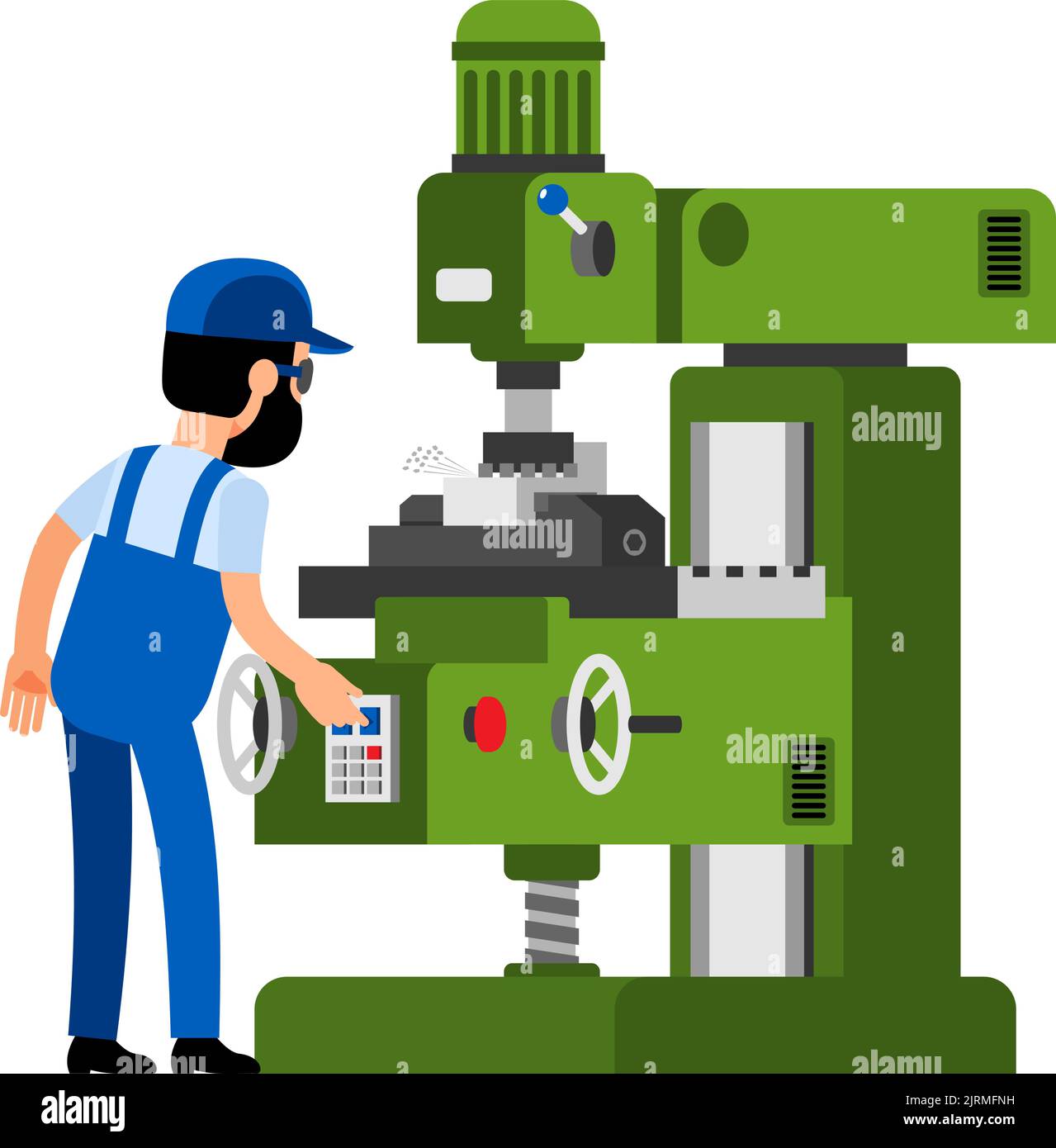 L'employé traite la pièce sur une fraiseuse Illustration de Vecteur