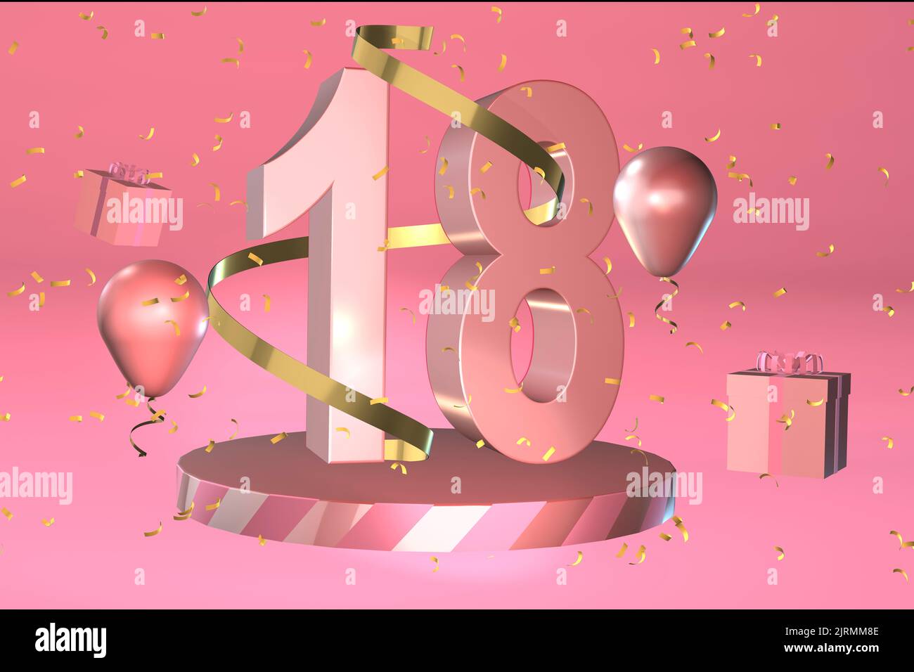 3D présentoir rendu pour 18 18th anniversaire ou dix-huit dix-huitième anniversaire carte de célébration ou invitation Banque D'Images