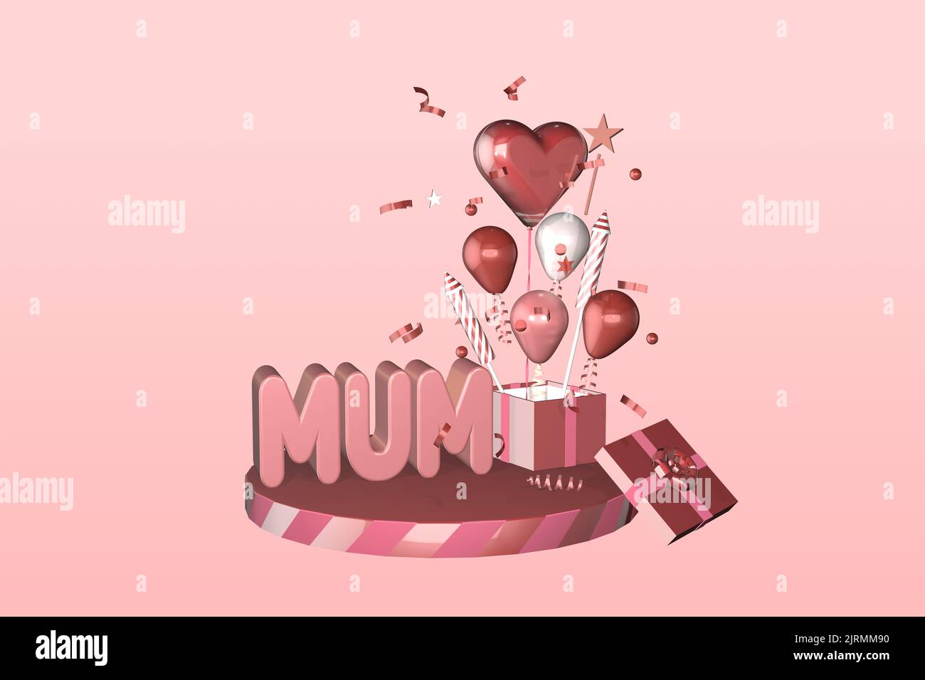 3D afficher le podium des ballons confetti coeur boîte cadeau idéal pour la fête des mères carte d'anniversaire invitation Banque D'Images