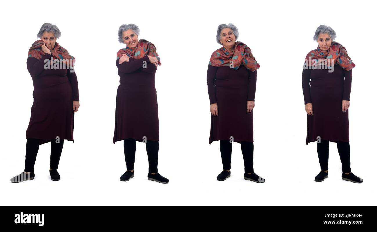 portrait de la vue de face de la même femme sur fond blanc Banque D'Images