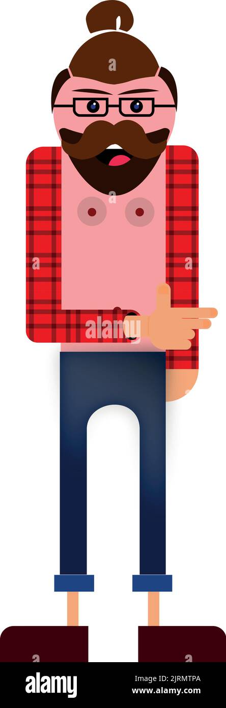 Illustration vectorielle verticale d'un homme avec une moustache et des cheveux attachés Illustration de Vecteur