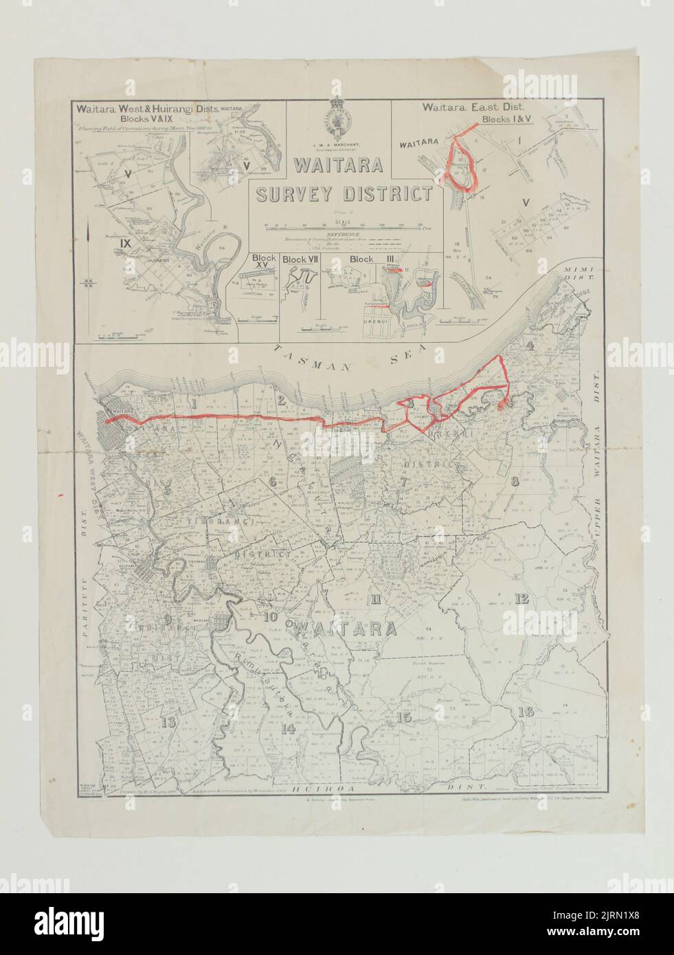 District d'arpentage de Waitara, aucune date donnée, Wellington, par James Mackenzie. Banque D'Images