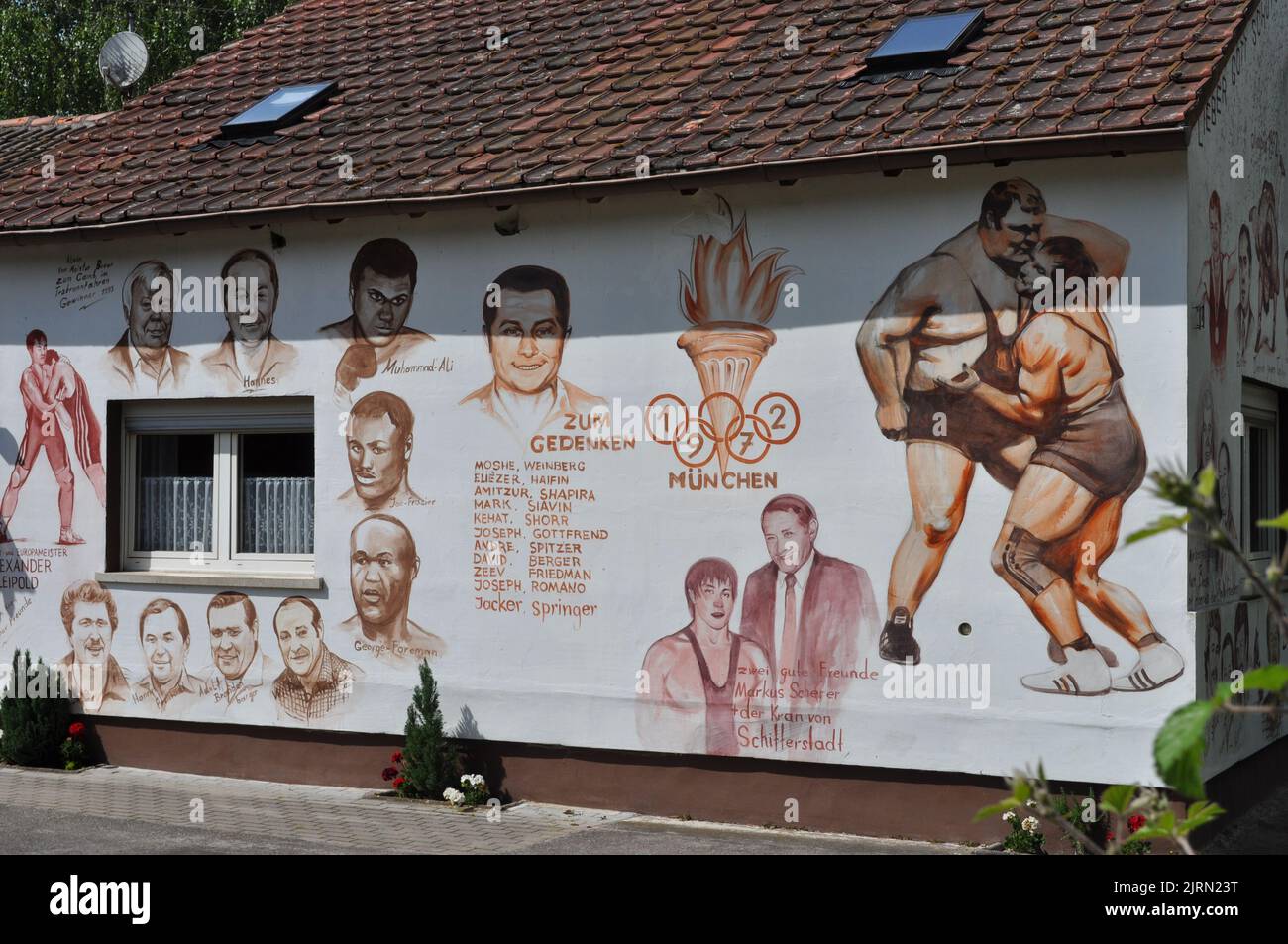SCHIFFERSTADT, Allemagne 25. 2022 AOÛT : le lieu de naissance et la maison des parents du champion olympique allemand de lutte Wilfried Dietrich à Schifferstadt / Allemagne. Banque D'Images
