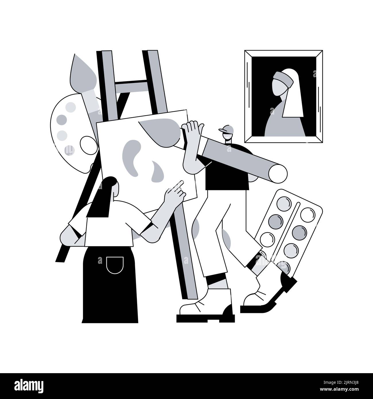 Illustration vectorielle de concept abstrait de studio d'art. Cours de peinture pour adultes et enfants, cours d'art ouvert, galerie moderne, atelier de poterie, espace créatif, métaphore abstraite du studio de dessin. Illustration de Vecteur