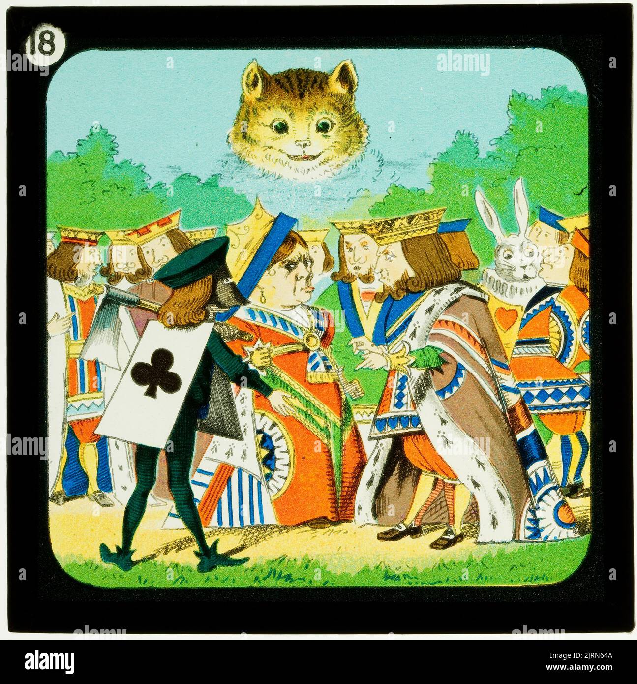 Alice au pays des merveilles (partie 3), qui a volé les tartes: Seule la tête du chat est apparue, vers 1900, Londres, par W. Butcher & Sons, Sir John Tenniel. Banque D'Images