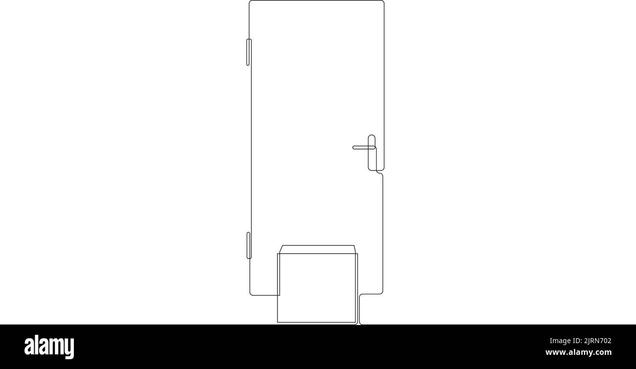 Boîte de dépôt, sac en papier près de la porte. Illustration vectorielle de dessin de ligne Illustration de Vecteur