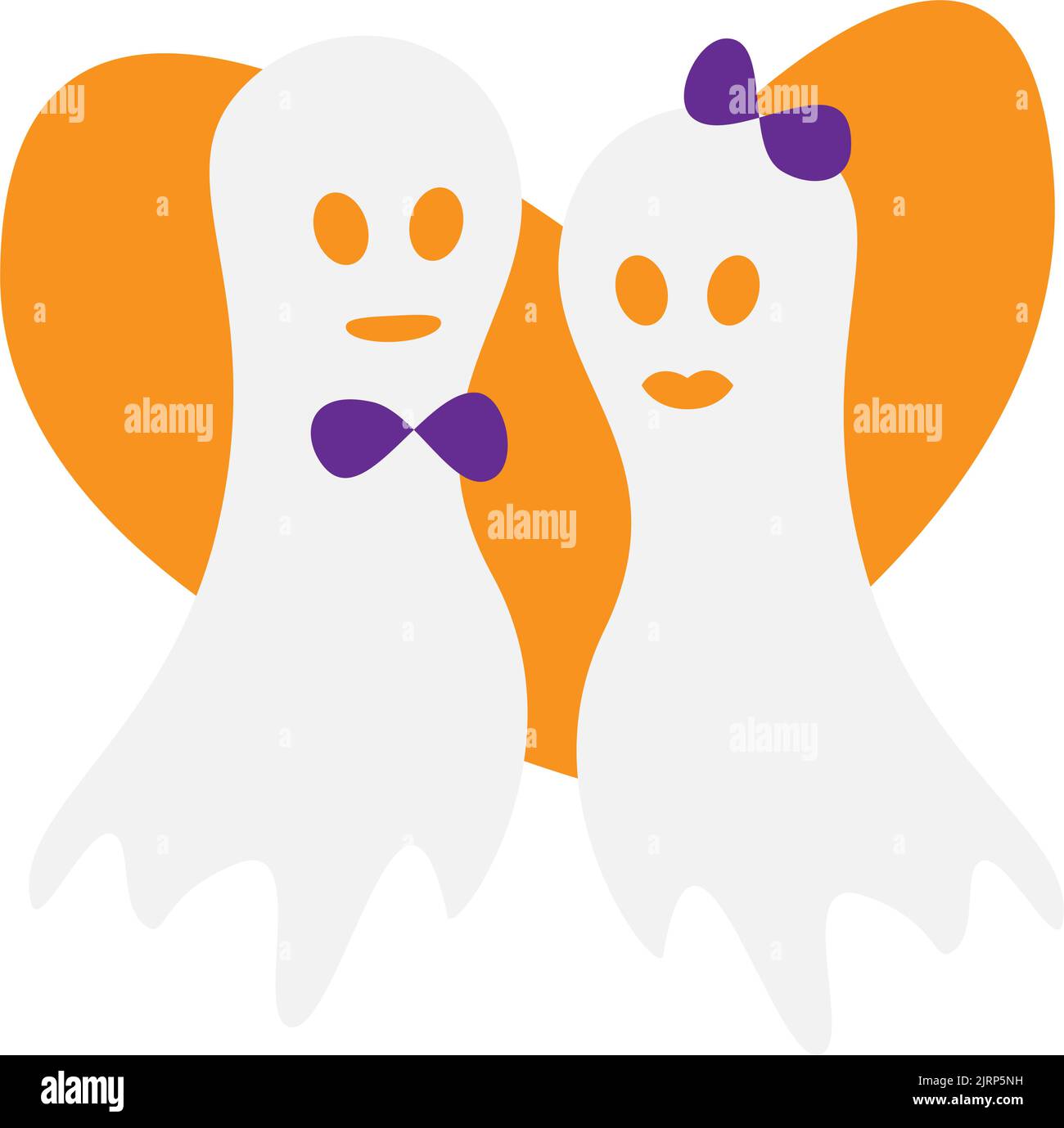 Deux fantômes amoureux sur fond transparent dans des teintes tendance. Ensemble vectoriel pour Halloween. Isoler. Joyeux Halloween. Imprimé tendance. Convient pour le lettrage, l'affiche, le message d'accueil, le papier d'emballage, la bannière Illustration de Vecteur