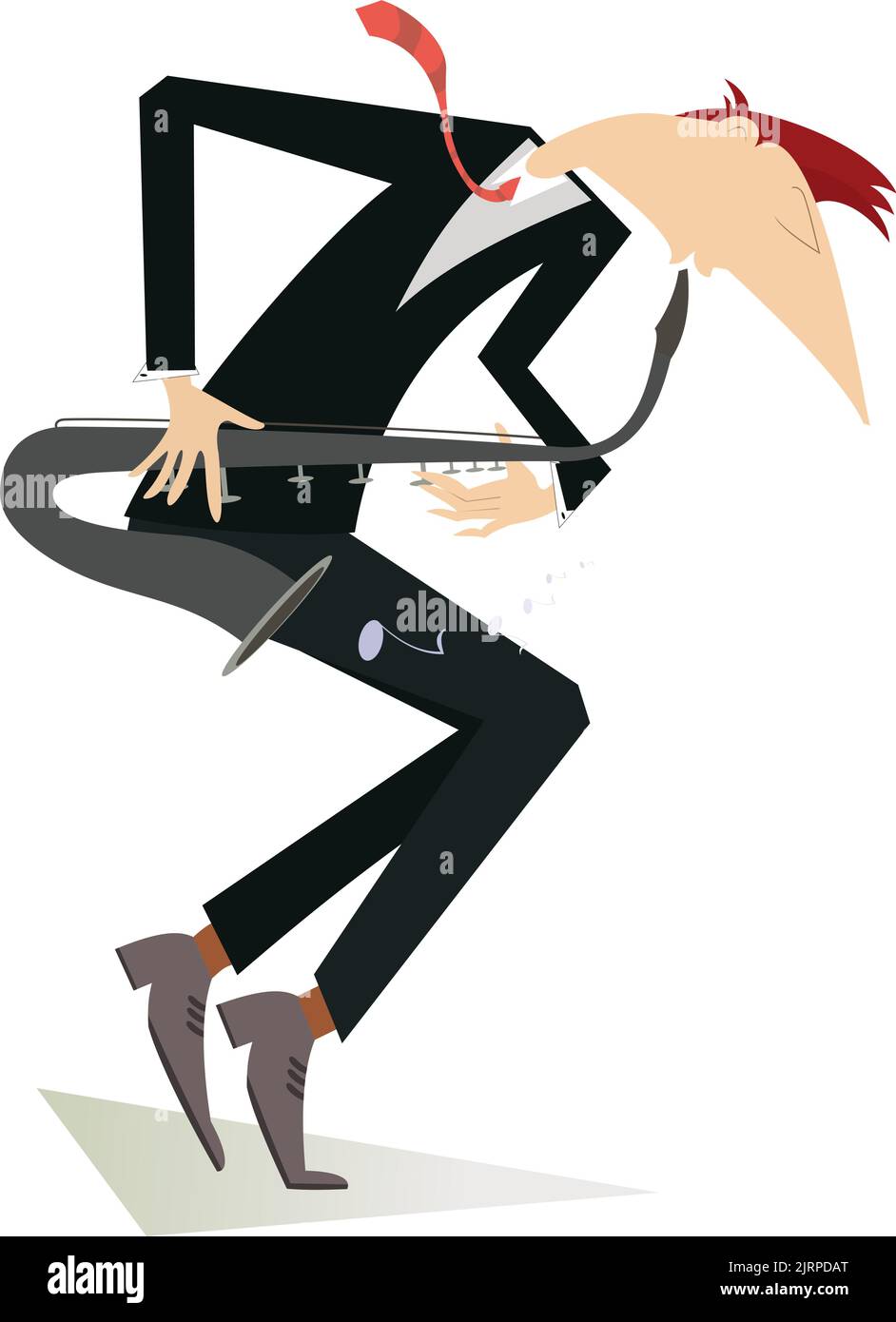 Illustration saxophoniste de dessin animé. Saxophoniste joue de la musique avec la grande inspiration isolée sur blanc Illustration de Vecteur