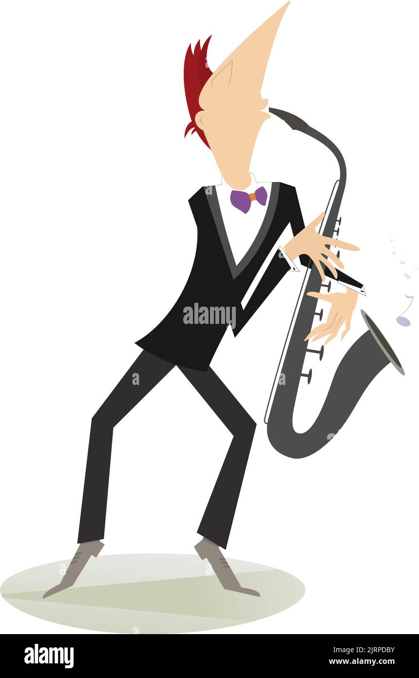 Saxophoniste. Saxophoniste joue de la musique avec inspiration Illustration de Vecteur