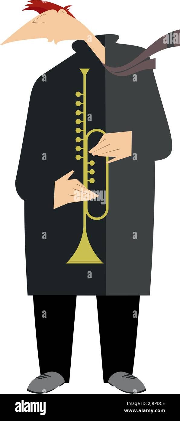 Illustration isolée du trompettiste. Le trompettiste joue de la musique avec l'inspiration isolée sur le blanc Illustration de Vecteur