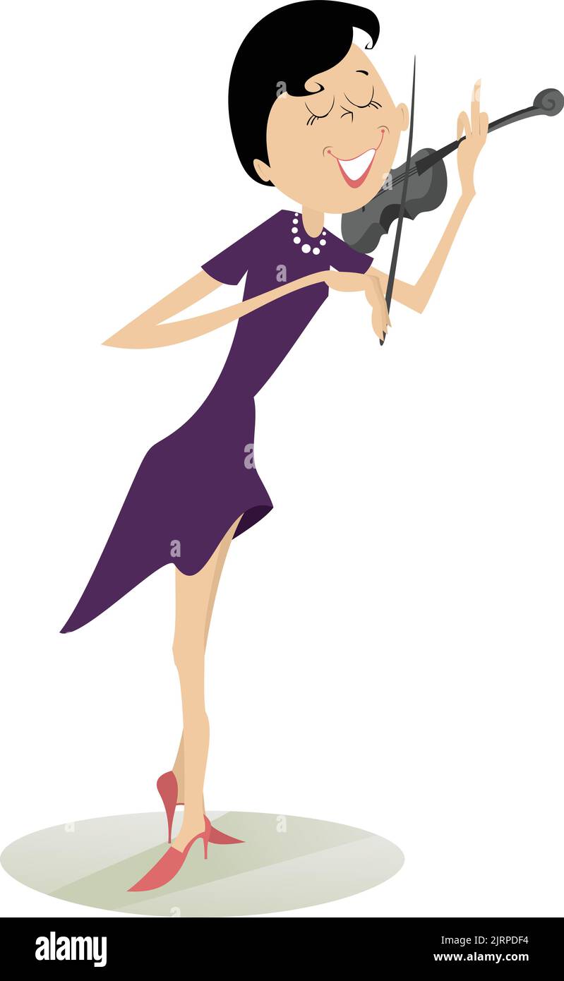 Illustration femme violoniste. Femme violoniste joue la musique avec inspiration isolated on white Illustration de Vecteur