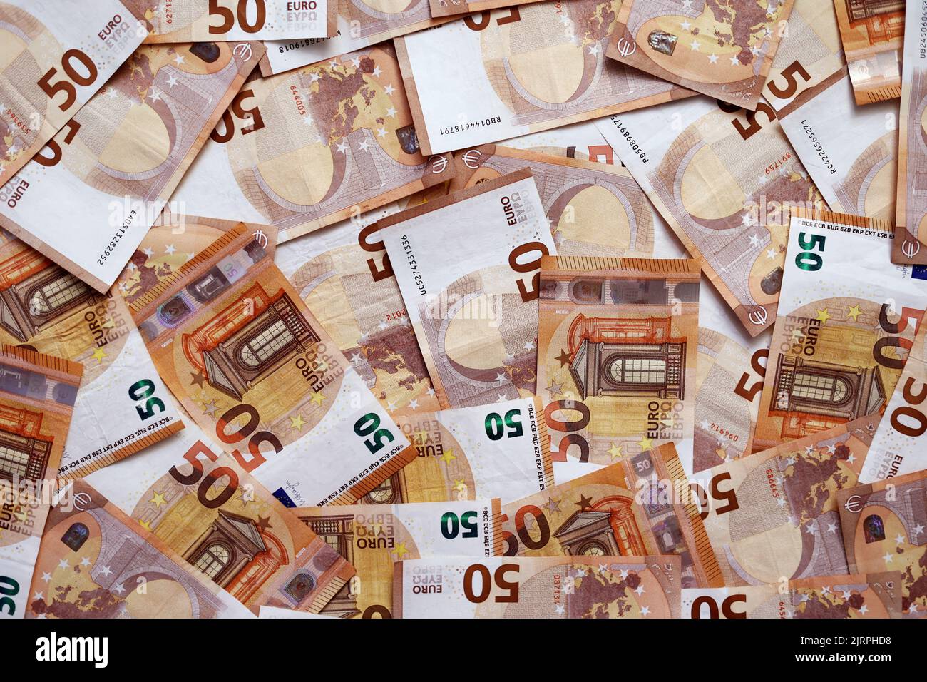 contexte des billets de banque 50 euros magnifiquement agenté. Euro monnaie. Banque, épargne financière de l'Union européenne. Concept d'économie. Banques, argent, richesse, finances et succès commercial Banque D'Images