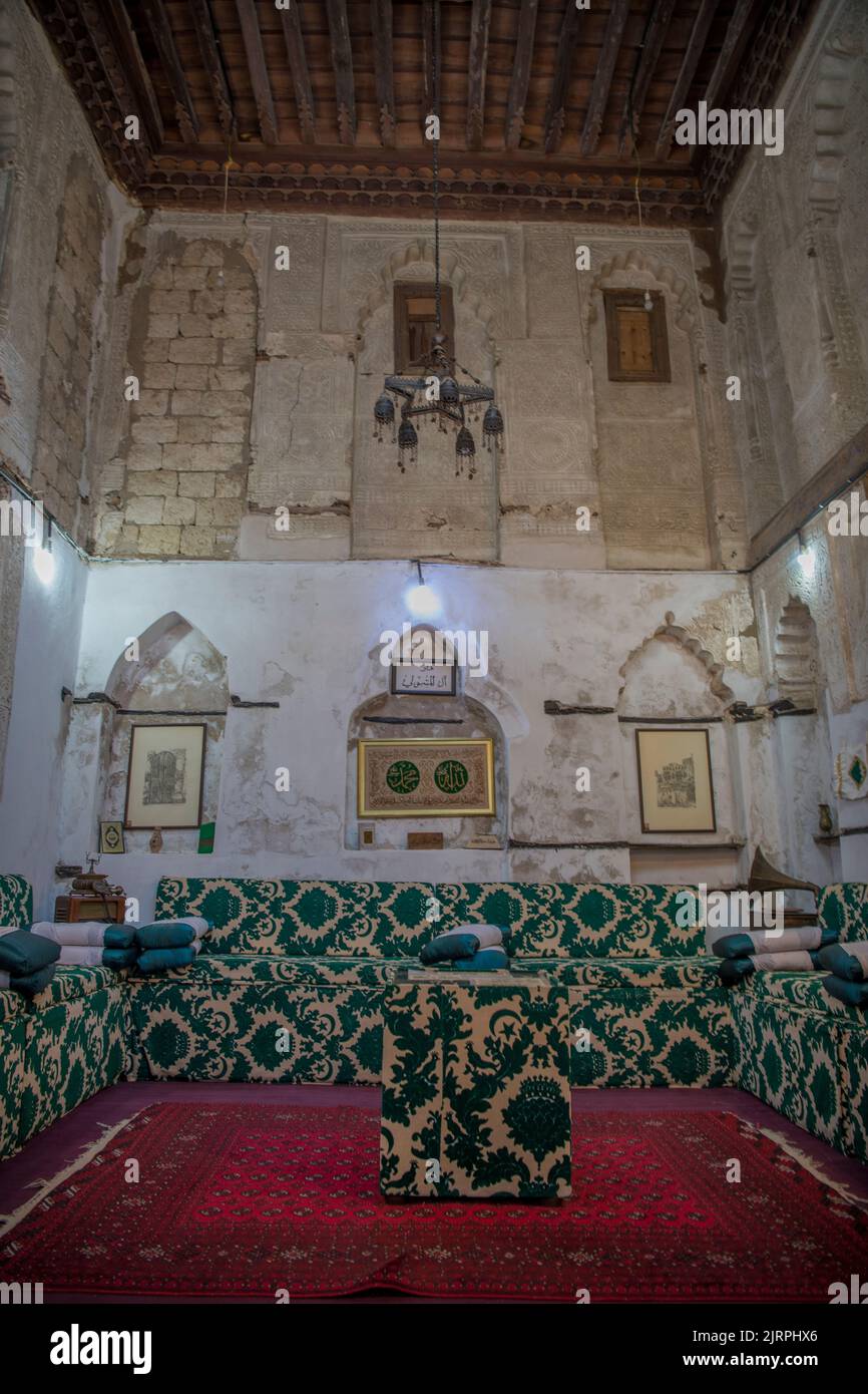 Salle de réception intérieure maison Matbouli du 17th siècle Al Balad Jeddah Arabie Saoudite Banque D'Images