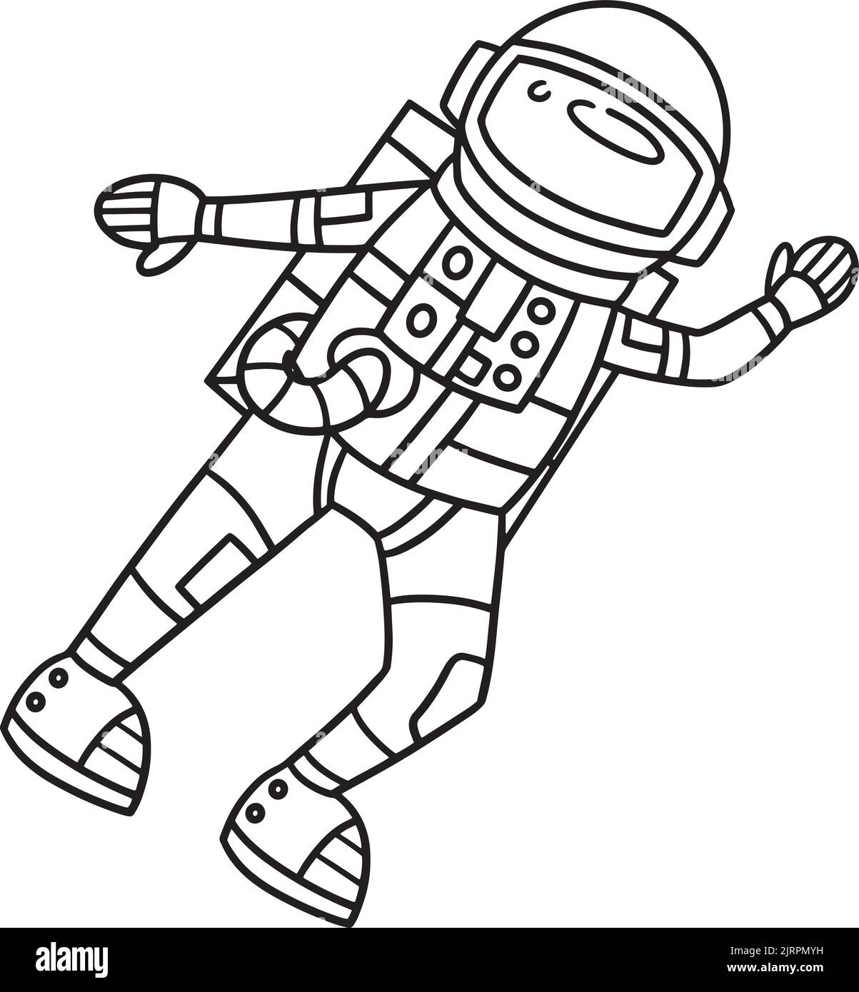 Page de coloriage isolée d'astronaute de Waving pour enfants Illustration de Vecteur
