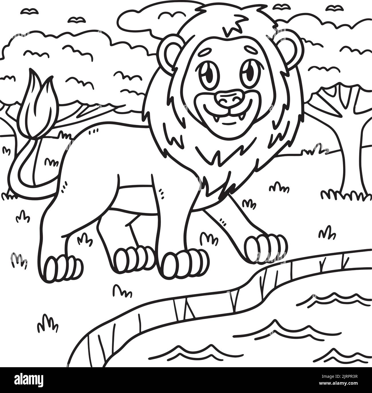 Page de coloriage animal Lion pour enfants Illustration de Vecteur