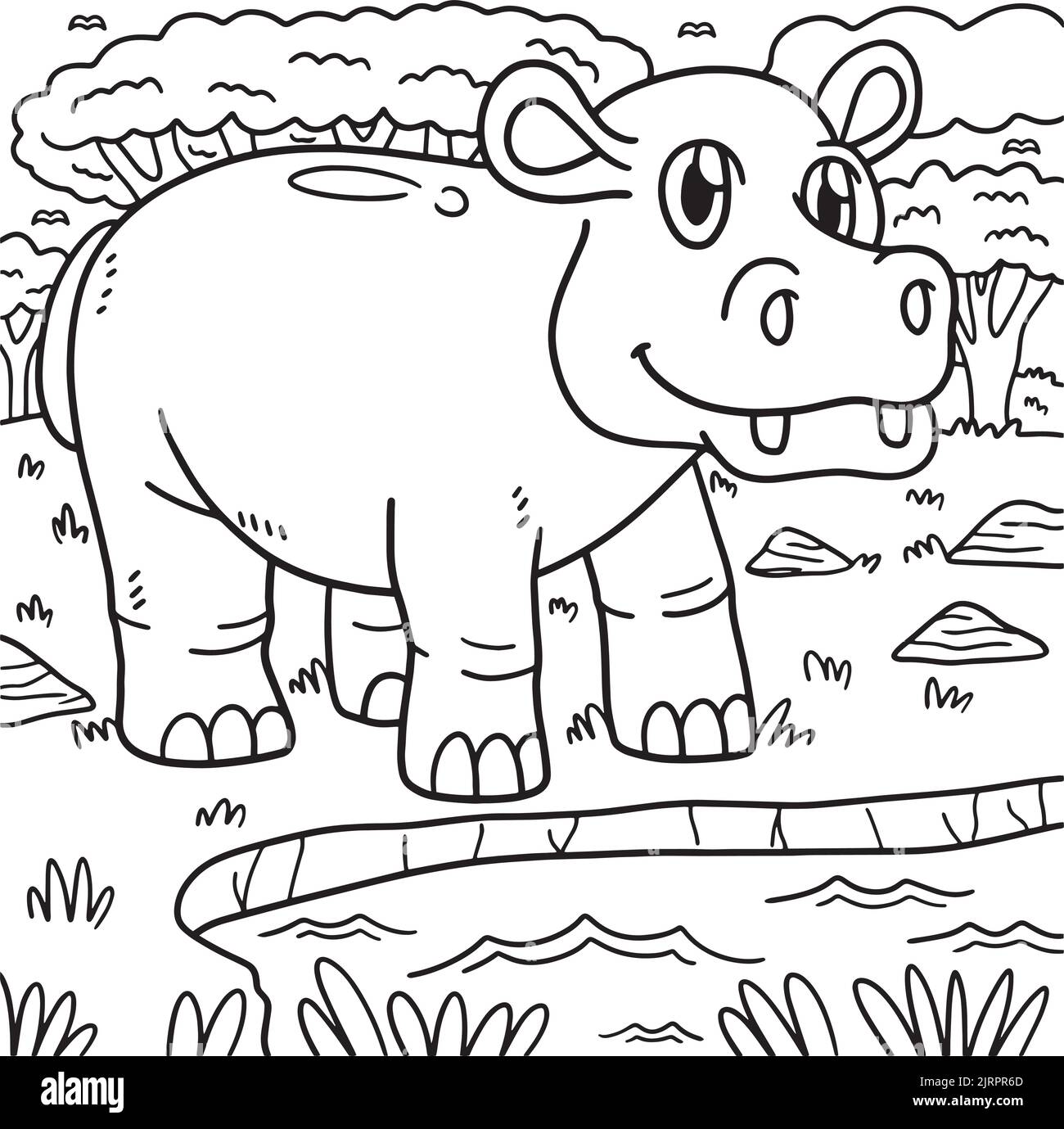 Hippopotame page de coloriage animal pour enfants Illustration de Vecteur