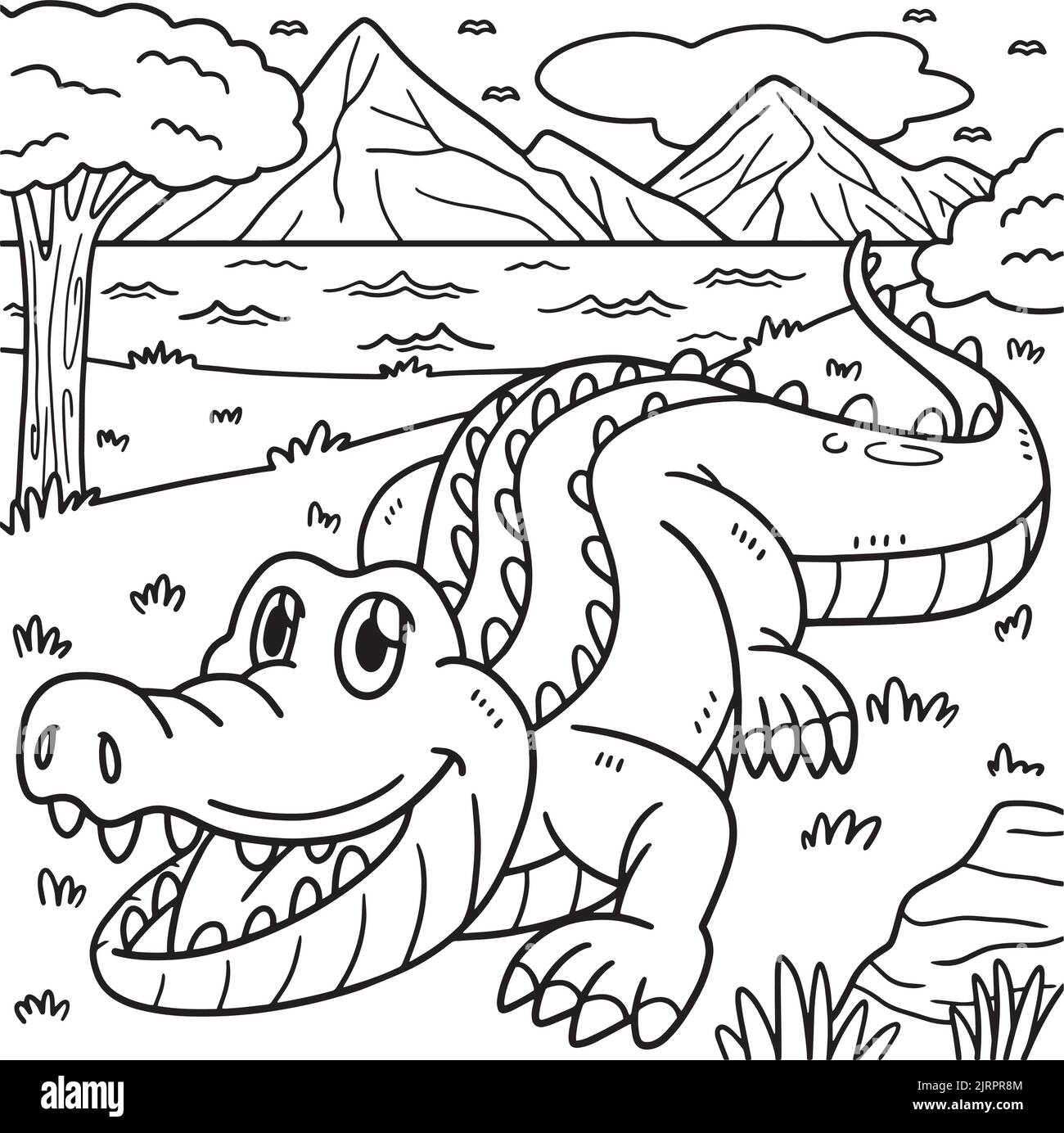Page de coloriage animal crocodile pour enfants Illustration de Vecteur