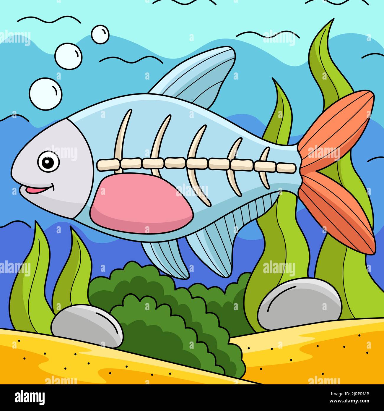 Illustration d'un dessin animé de couleur animale avec un poisson à rayons X. Illustration de Vecteur