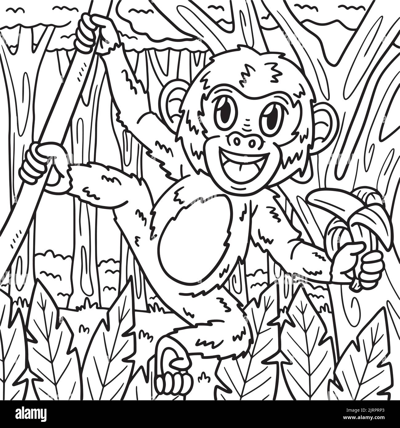 Page de coloriage animal singe pour enfants Illustration de Vecteur