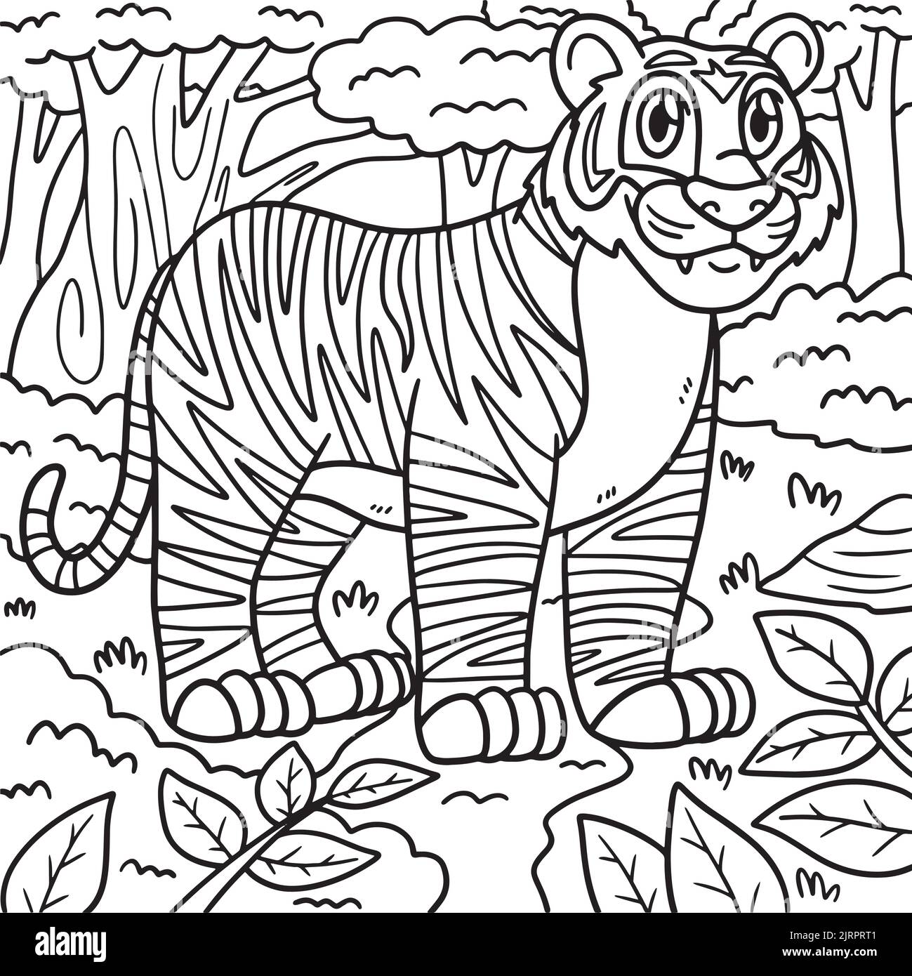 Page de coloriage animal tigre pour enfants Illustration de Vecteur