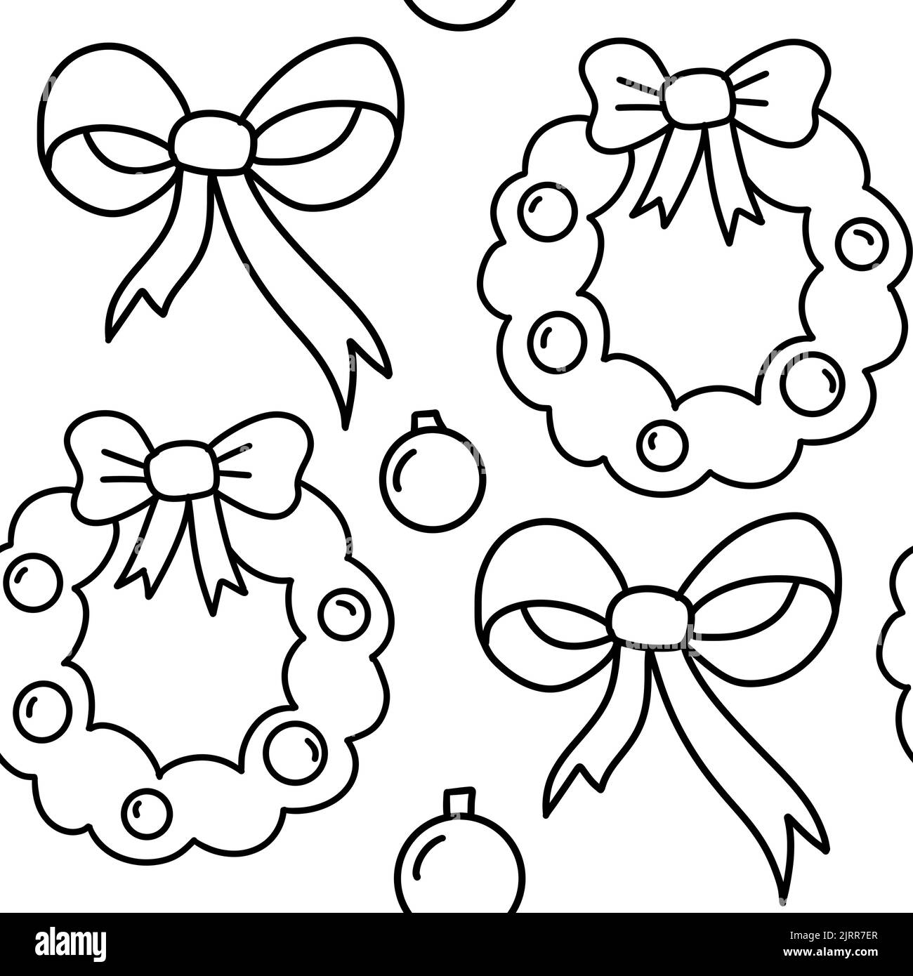 Motif noir et blanc sans couture dessiné à la main avec ornements arbres d'hiver de Noël. Nordic Scandinavian New december Design minimaliste, joli imprimé en tissu, style dessin animé Doodle Banque D'Images