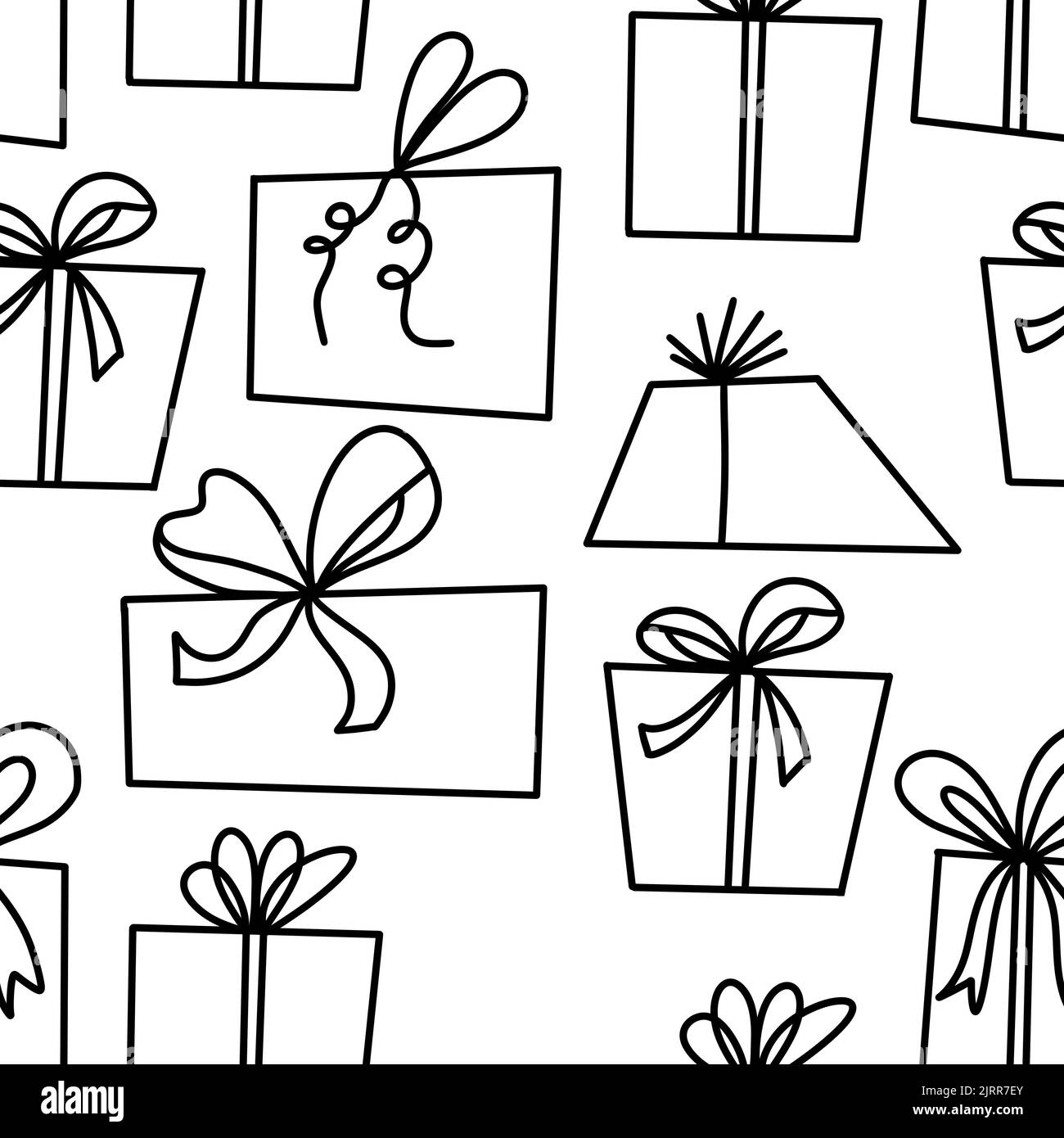 Motif noir et blanc sans couture dessiné à la main avec ornements arbres d'hiver de Noël. Nordic Scandinavian New december Design minimaliste, joli imprimé en tissu, style dessin animé Doodle Banque D'Images