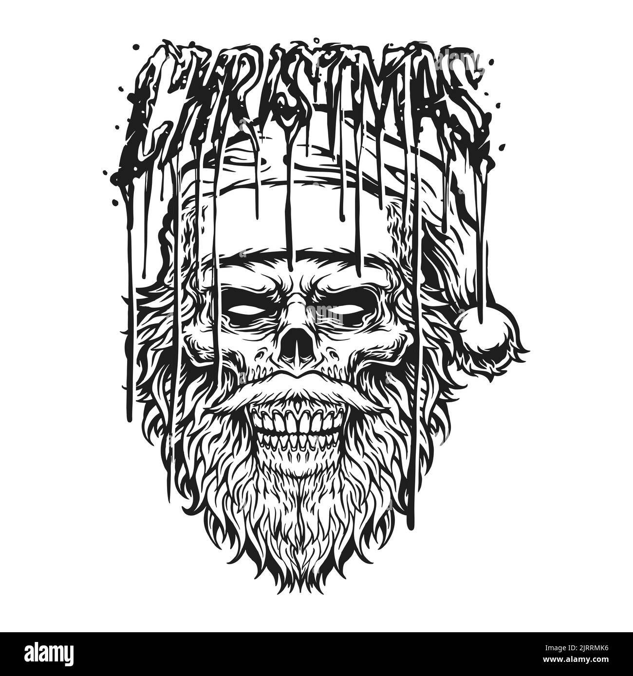 Père Noël zombie crâne monochrome illustrations vectorielles pour votre travail logo, t-shirt de marchandise de mascotte, autocollants et étiquettes, poster, message d'accueil Banque D'Images