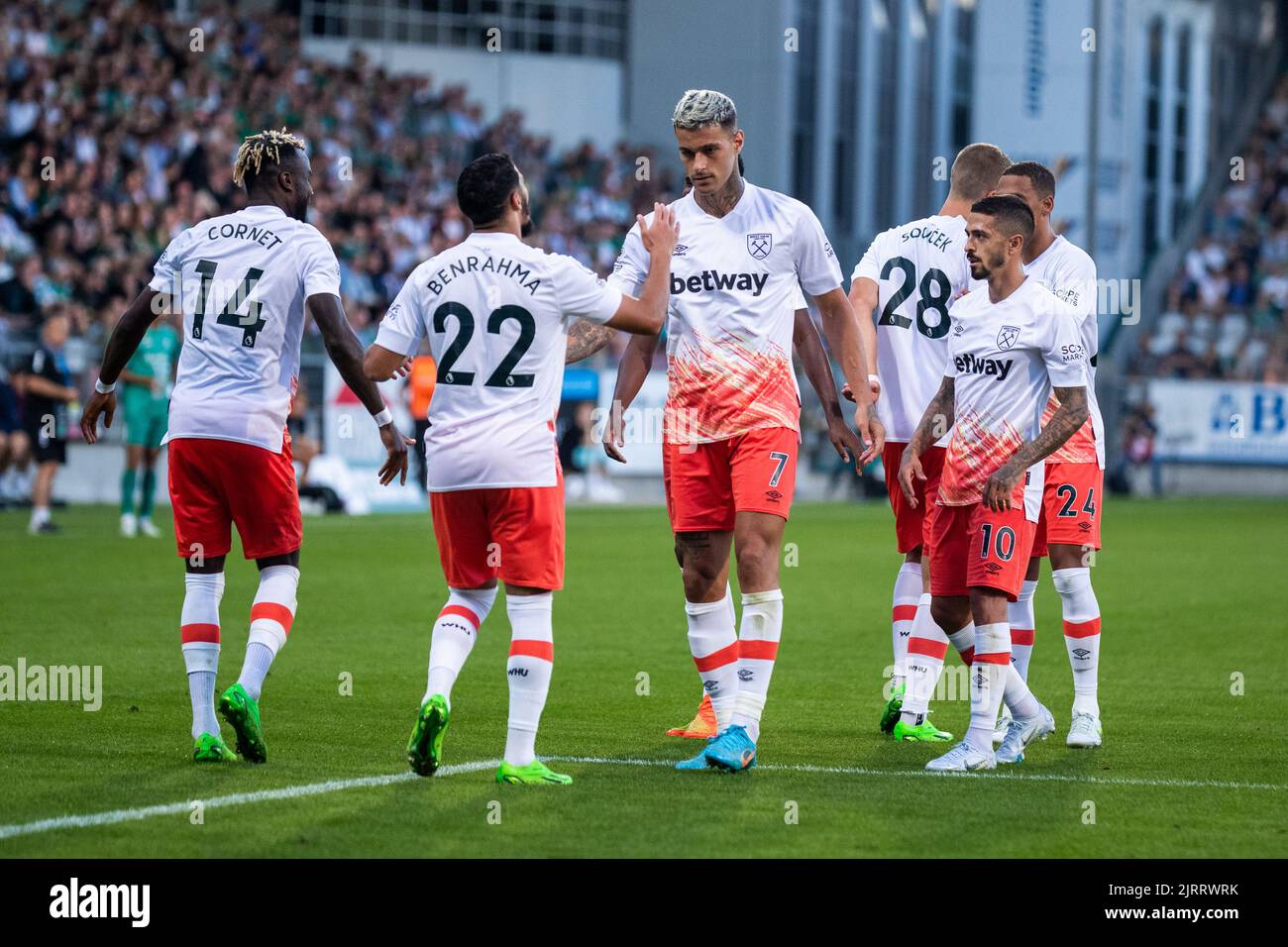 Viborg, Danemark. 25th août 2022. Said Benrahma (22) de West Ham a obtenu des scores pour 0-2 lors du match de qualification de l'UEFA Europa Conference League entre Viborg FF et West Ham à l'Energi Viborg Arena de Viborg. (Crédit photo : Gonzales photo/Alamy Live News Banque D'Images