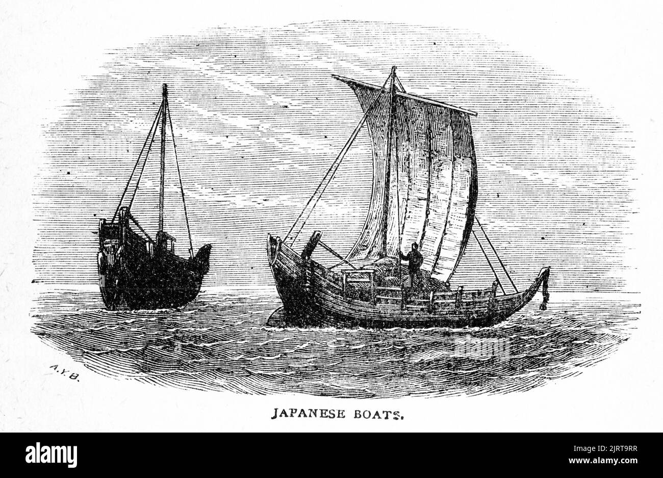 Gravure de bateaux japonais, d'Un voyage dans le Sunbeam par la baronne Anna 'Annie' Brassey (1839 – 1887), publié en 1878 Banque D'Images