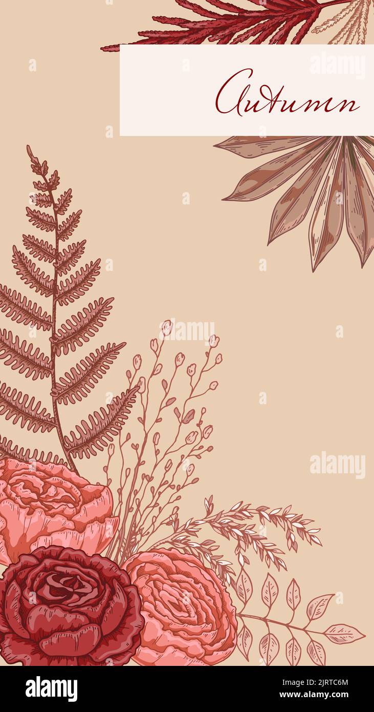 Modèle de témoignages sur les médias sociaux. Design d'automne avec compositions florales modernes dessinées à la main. Illustration vectorielle Illustration de Vecteur