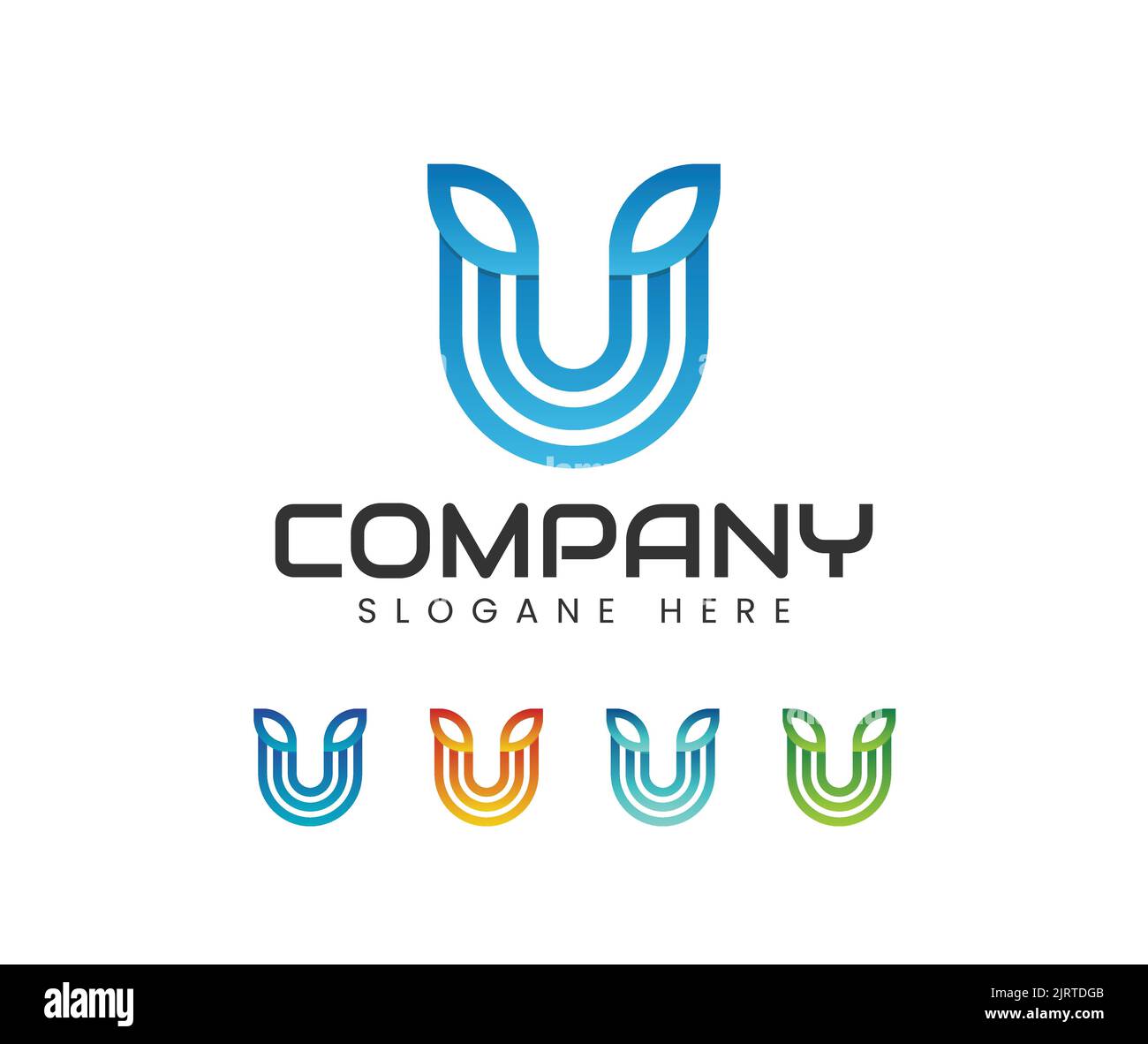 Design élégant avec logo « U Letter Leaf », style Monogramme Outline plat et Vector minimaliste Illustration de Vecteur