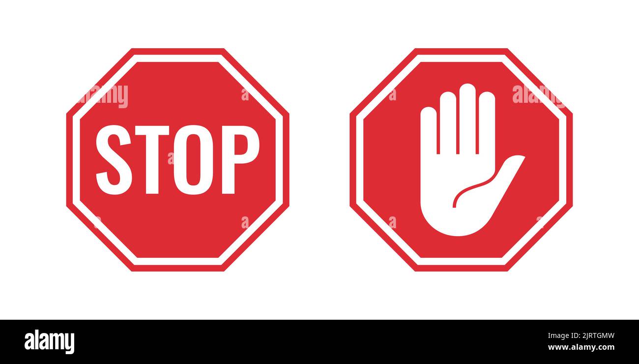 Les deux signes d'arrêt rouges avec un mot d'arrêt et un symbole de ...