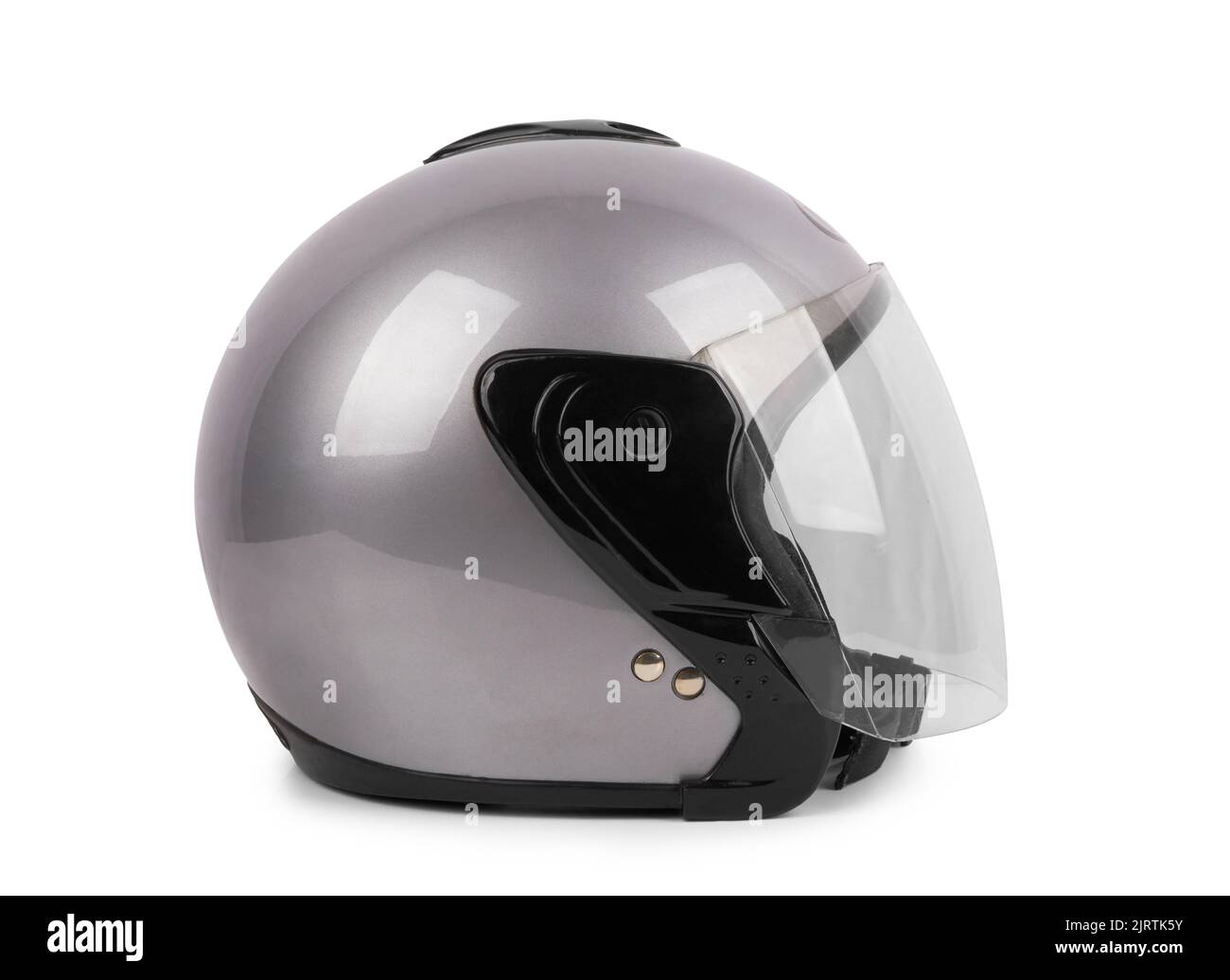 Casque de moto gris isolé sur fond blanc Banque D'Images