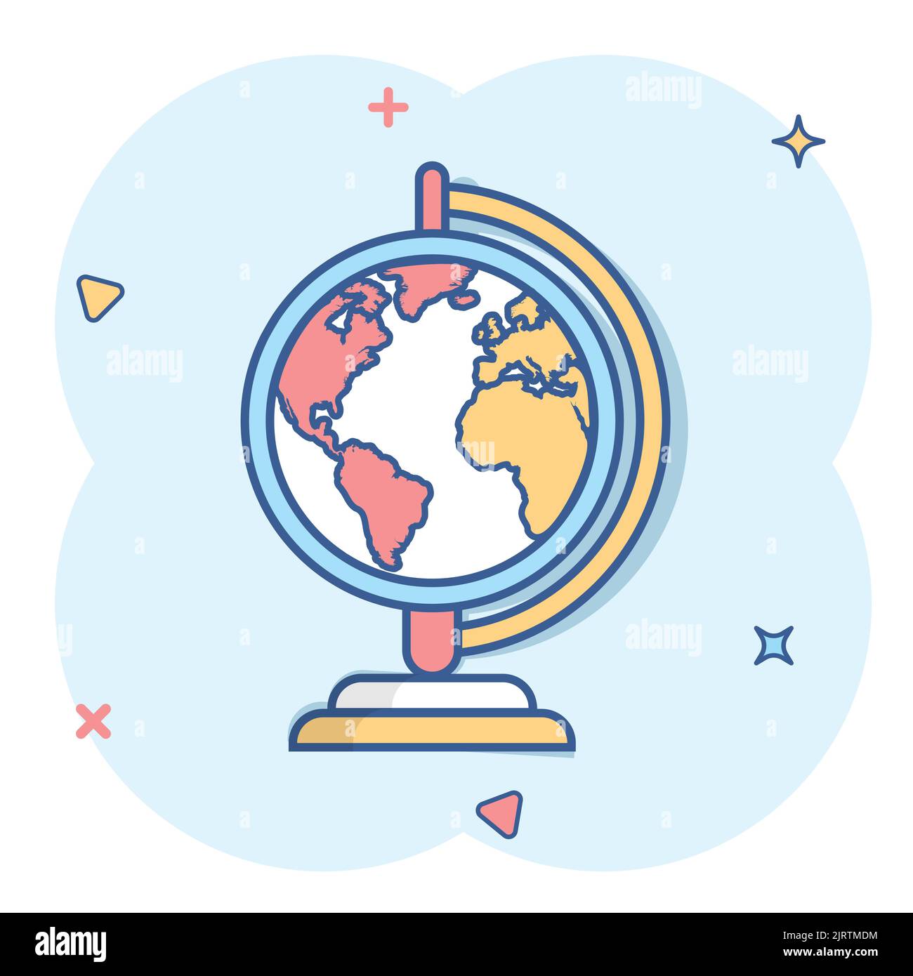 Cartoon Vector icône globe carte du monde dans le style comique. Illustration de la terre ronde pictogramme. Effet splash Planet business concept. Illustration de Vecteur