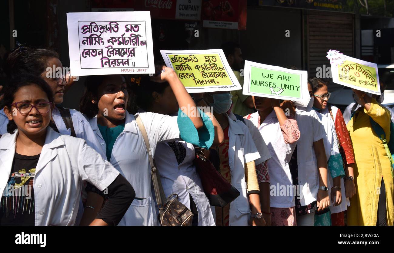 8 janvier 2019, Kolkata, Bengale occidental, Inde: Les membres de l'unité des infirmières ont organisé un rassemblement de masse à Kolkata pour plusieurs demandes, y compris la discrimination salariale, la corruption, le népotisme, l'emploi d'infirmières formées et la fin de la torture administrative sur les infirmières. (Credit image: © Sayantan Chakraborty/Pacific Press via ZUMA Press Wire) Banque D'Images