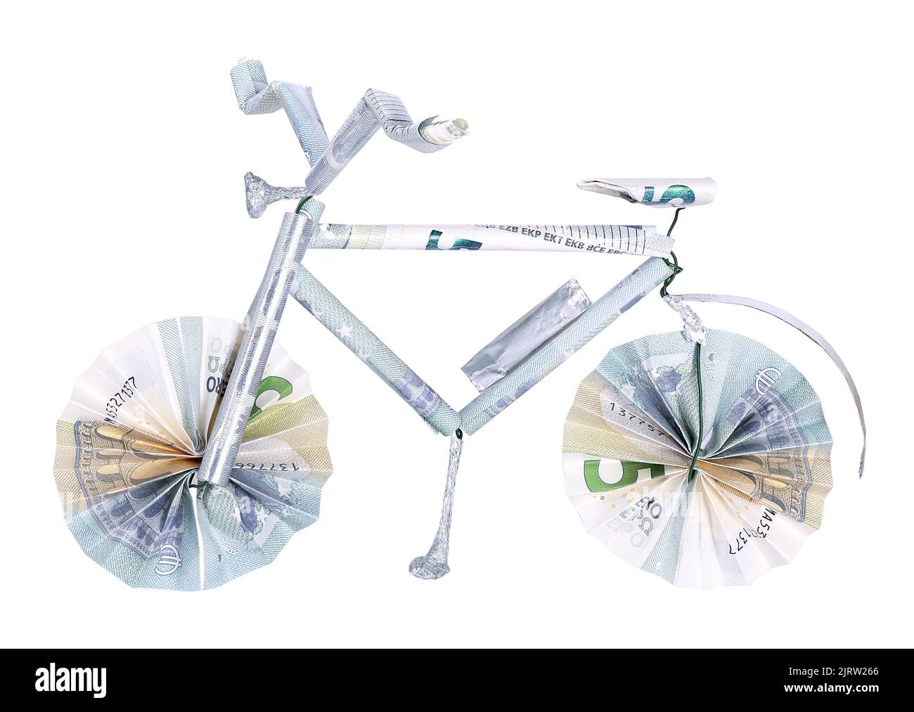 Vélo électrique à partir de billets, isolé Banque D'Images